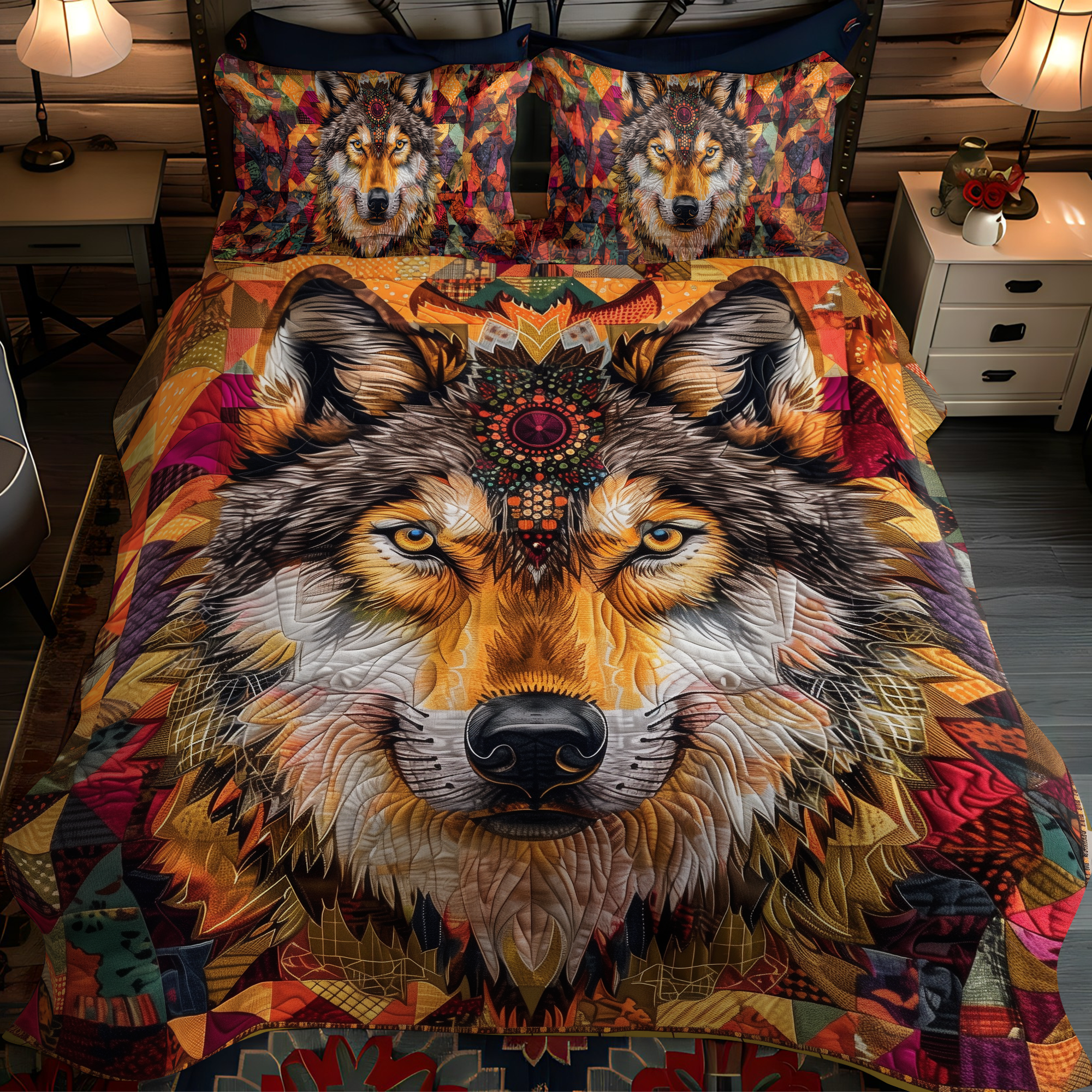 Wolf Native 3-Piece Quilted Bedding Set NCU0DK253