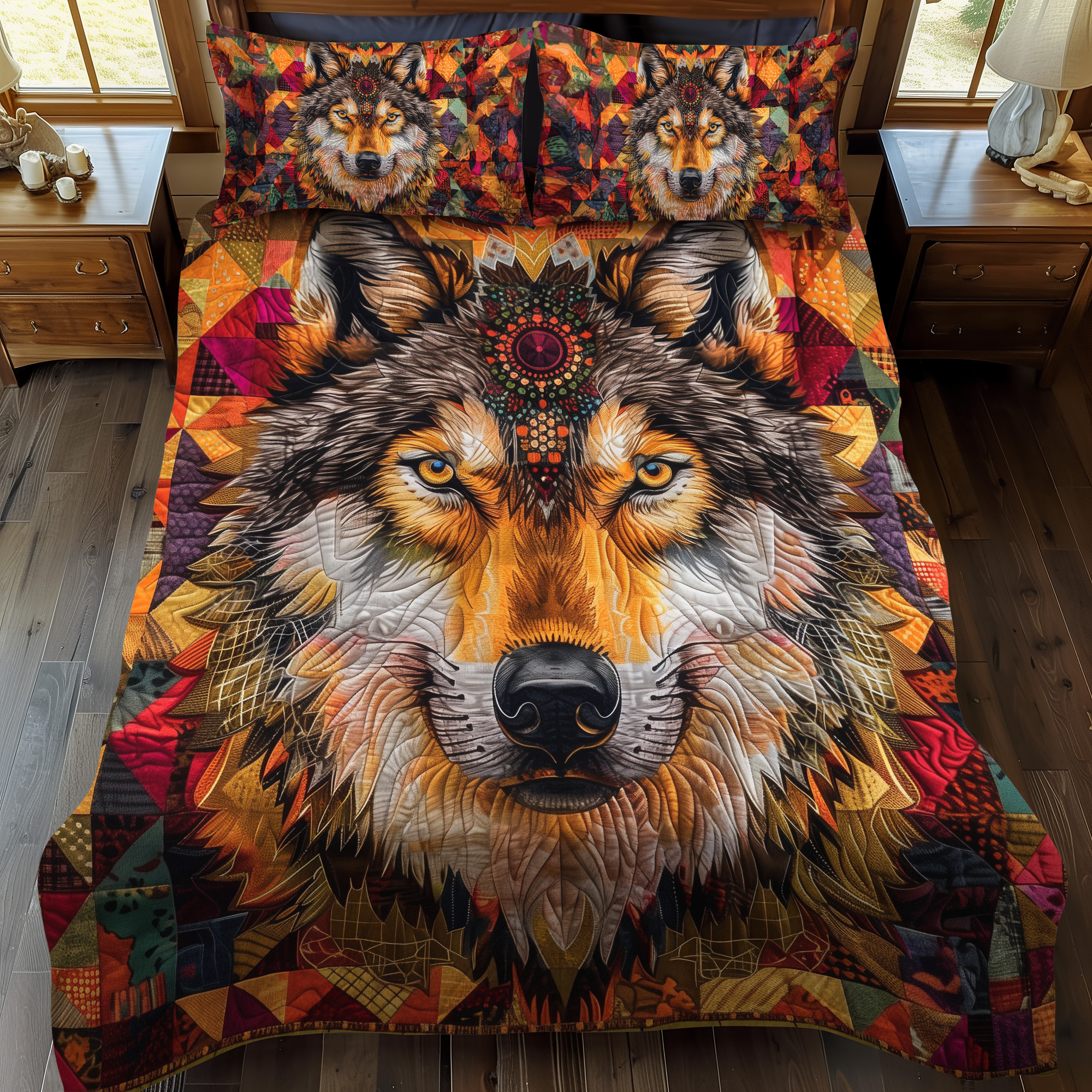 Wolf Native 3-Piece Quilted Bedding Set NCU0DK253