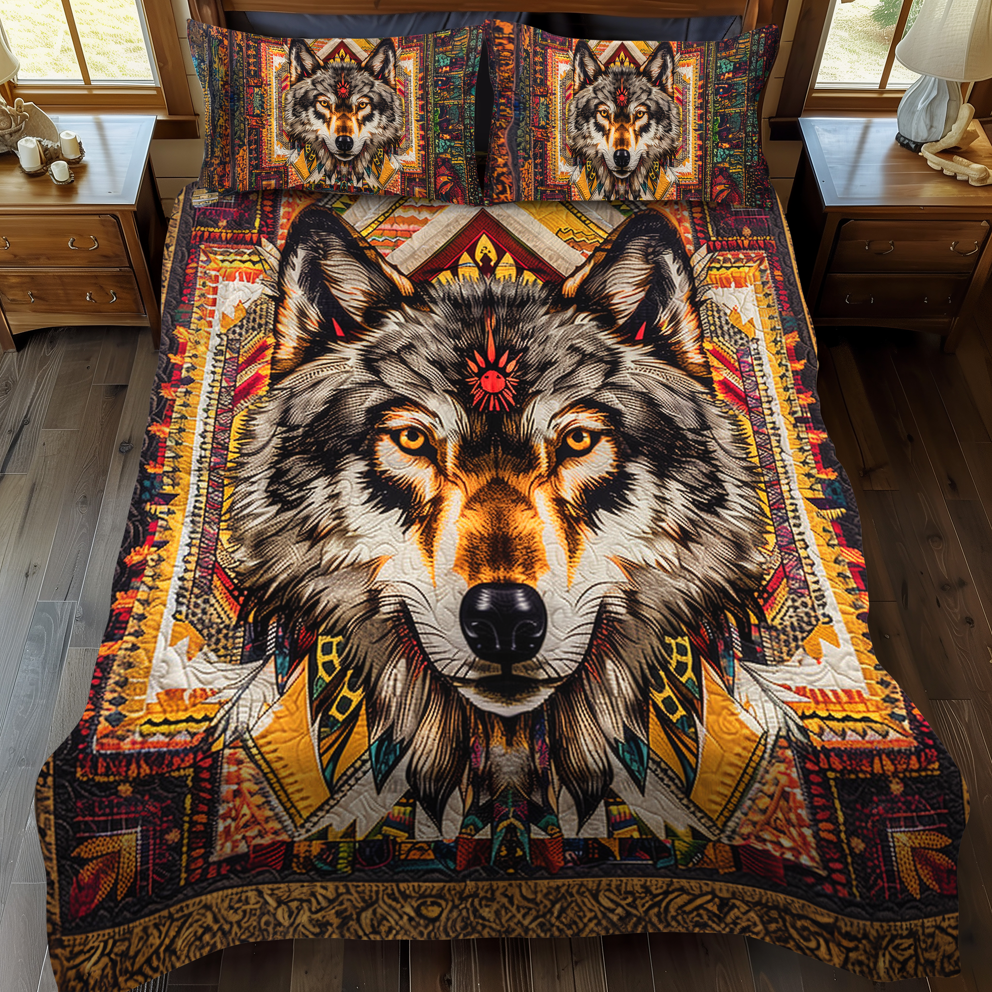 Tribal Wolf Spirit 3-Piece Quilted Bedding Set NCU0DK252