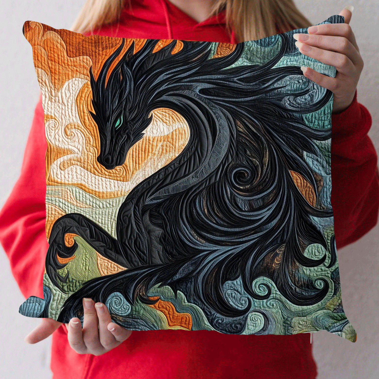 Dragon Obsidian Quilted Pillow Case NCU0DV880