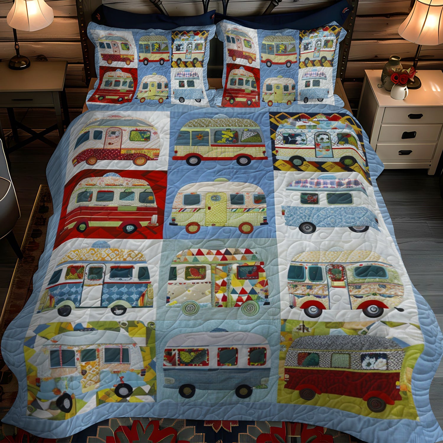 Colorful Camper Life 3-Piece Quilted Bedding Set NCU0LL020