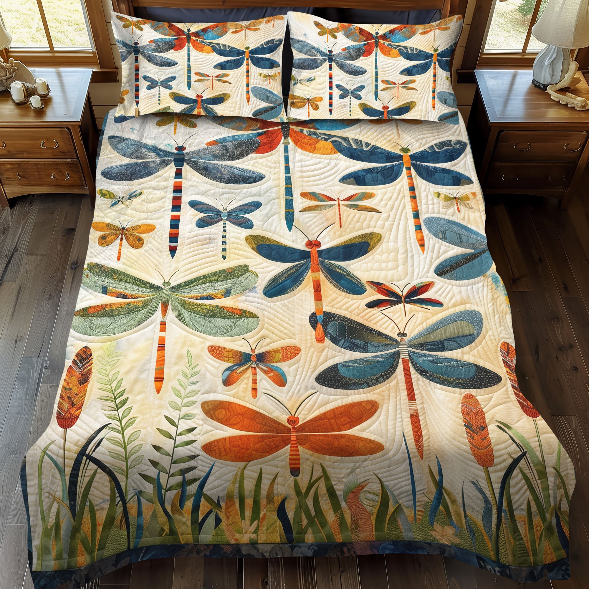 Dragonfly Whisper 3-Piece Quilted Bedding Set NCU0DK061