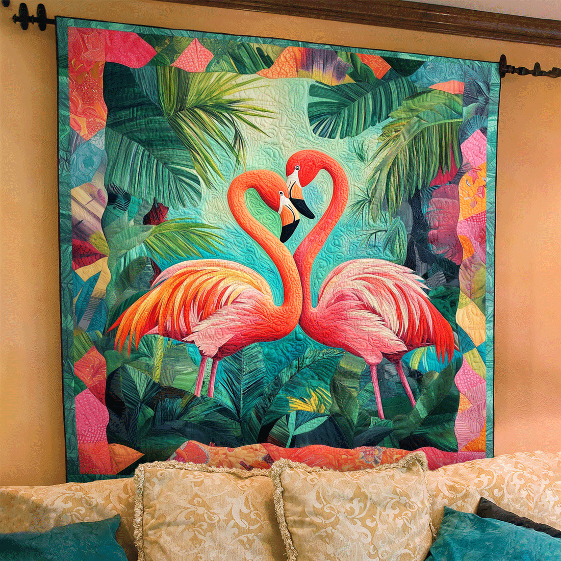 Flamingo Paradise Art Quilt Hanging NCU0TL914