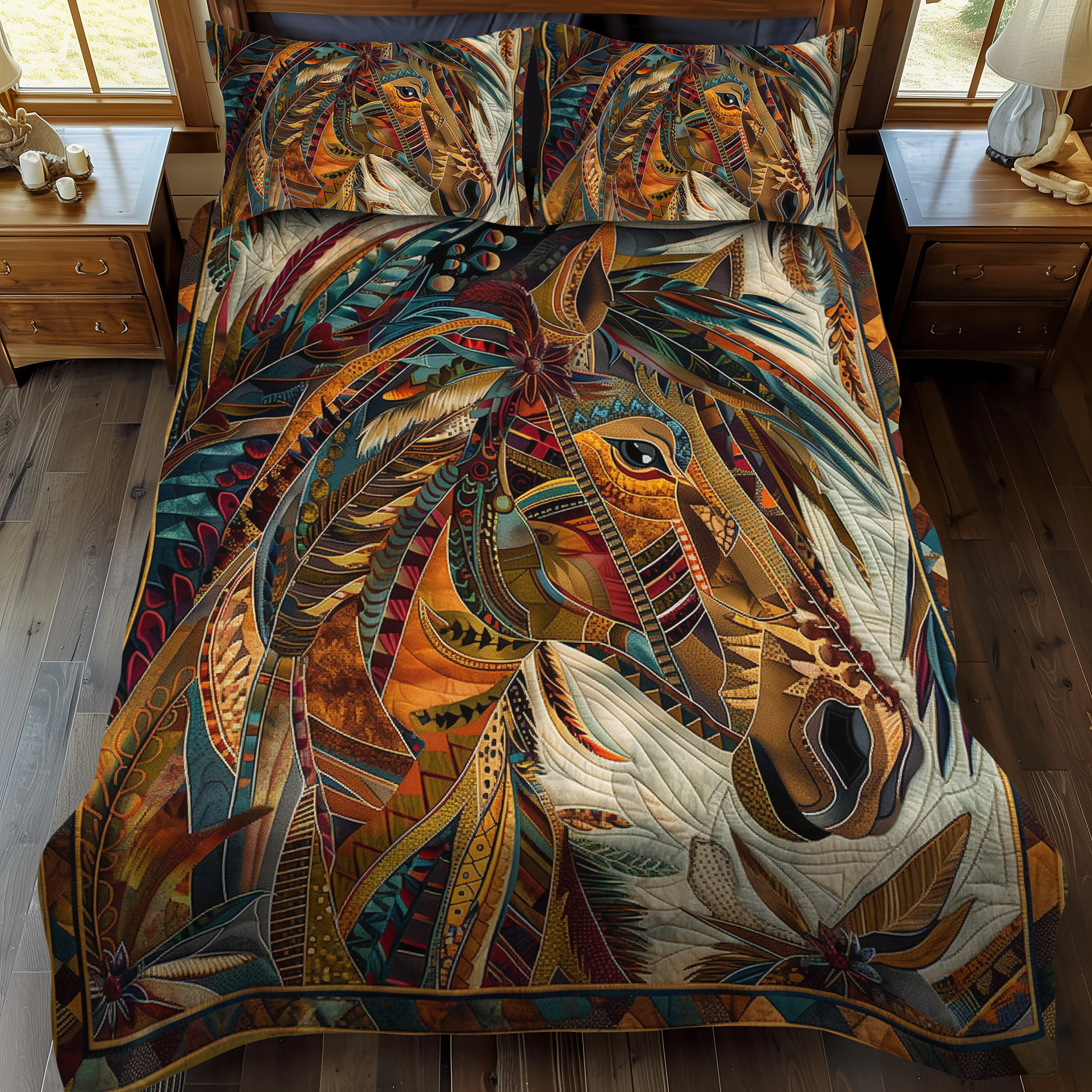 Horse Native 3-Piece Quilted Bedding Set NCU0DK246