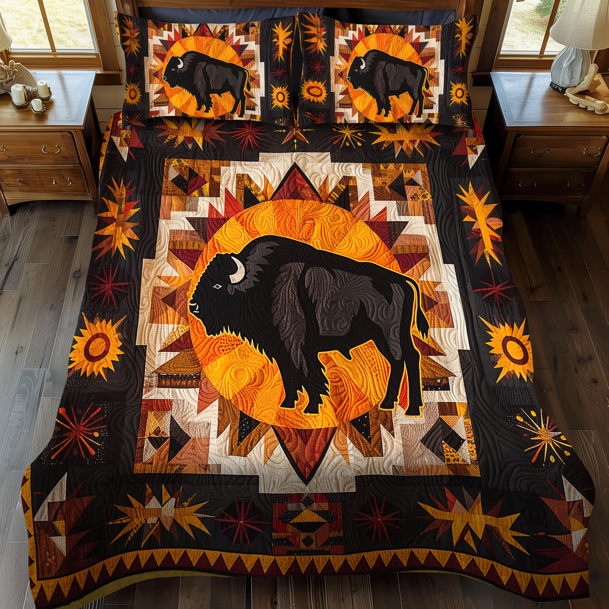 Sunburst Bison 3-Piece Quilted Bedding Set NCU0DK250