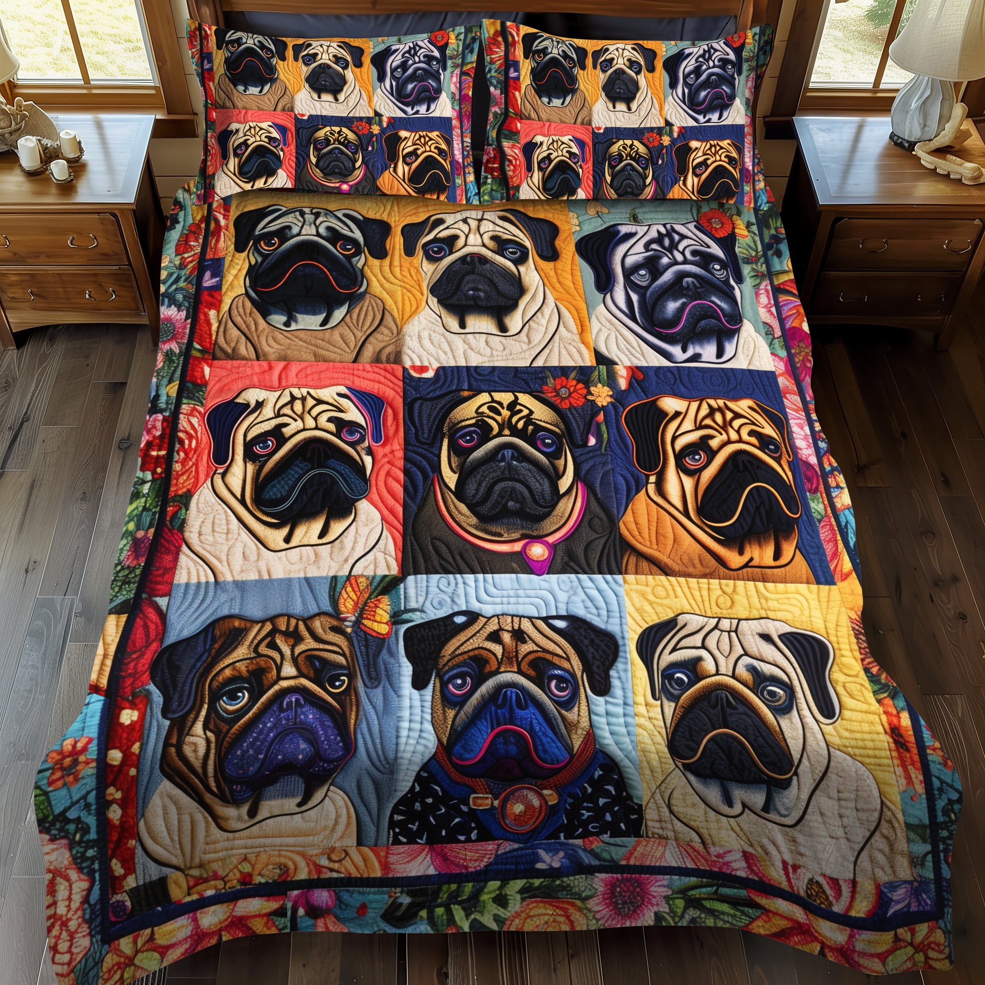 Adorable Baby Pugs 3-Piece Quilted Bedding Set NCU0VL307