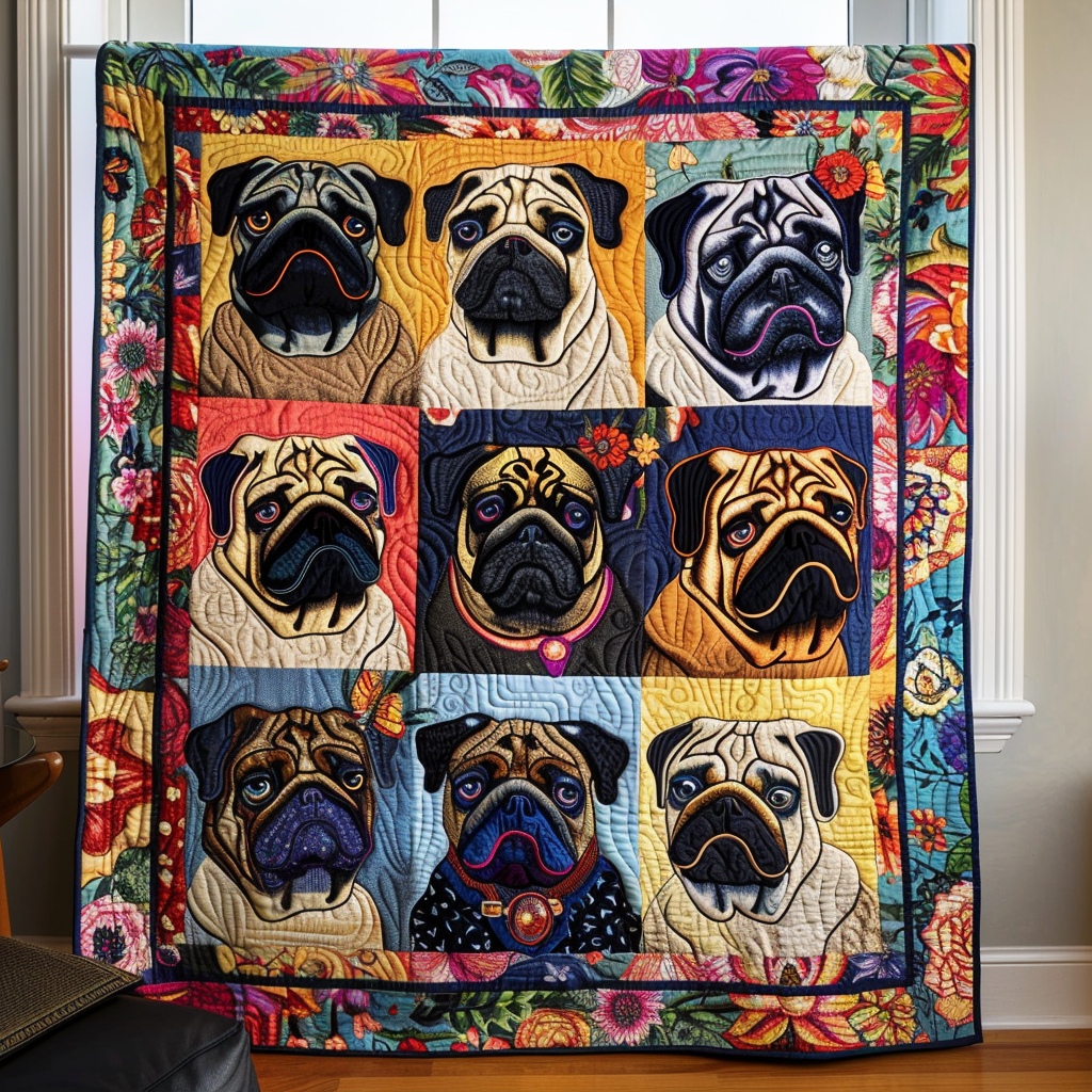 Adorable Baby Pugs Quilted Blanket NCU0VL299