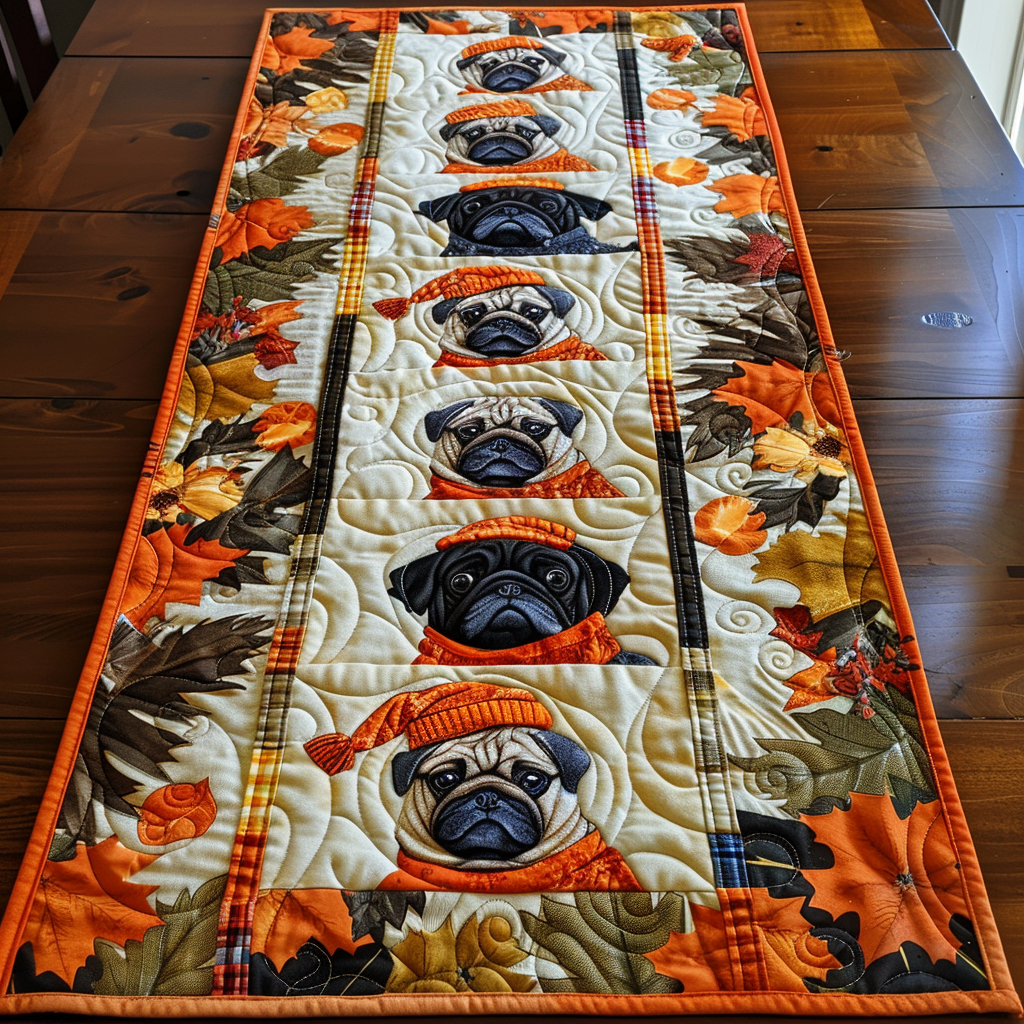 Adorable Baby Pugs Quilted Table Runner NCU0VL315