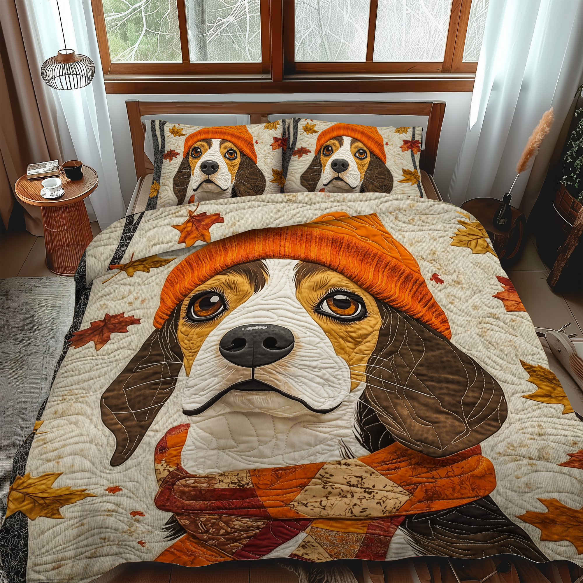 Adorable Beagle 3-Piece Quilted Bedding Set NCU0VL411