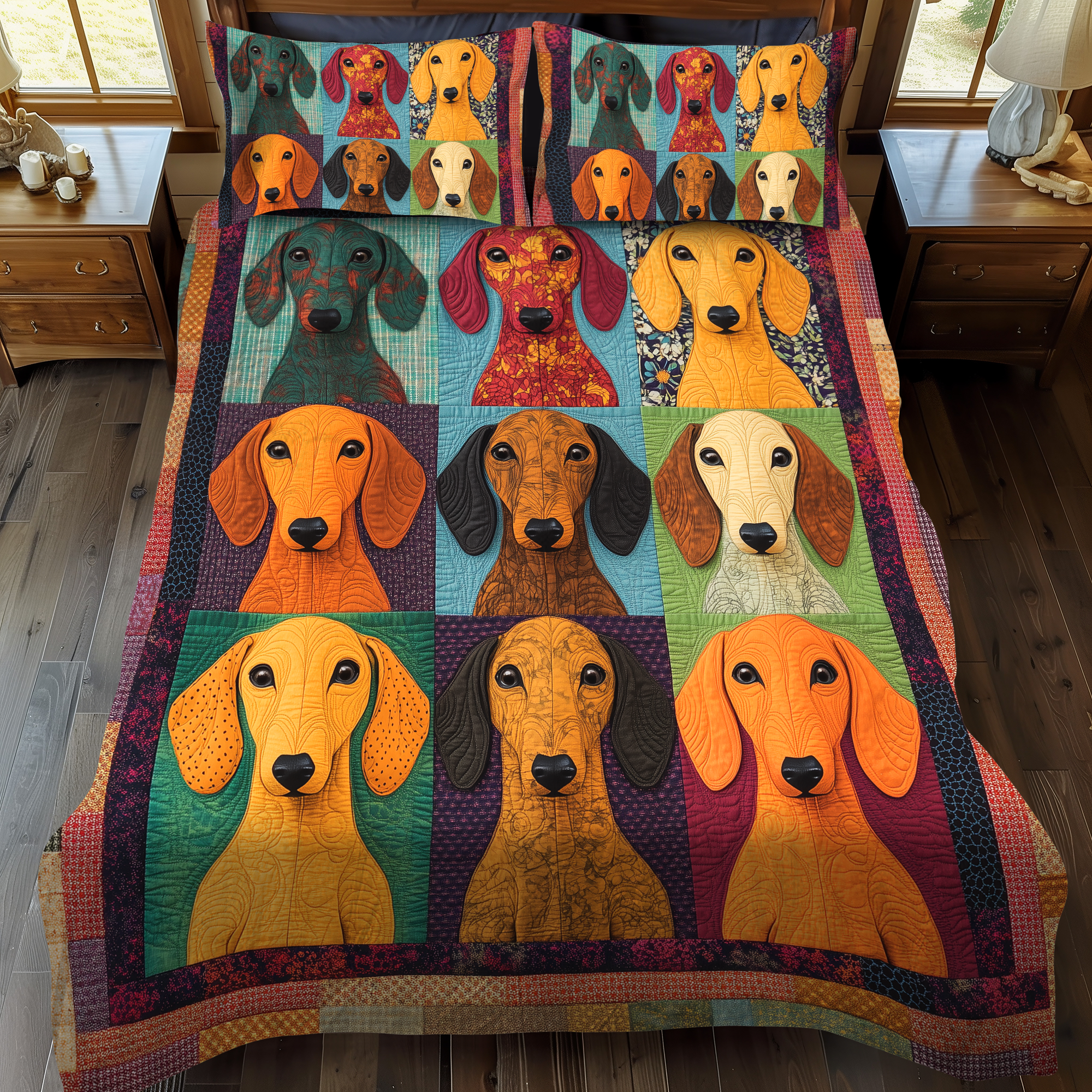 Adorable Dachshund 3-Piece Quilted Bedding Set NCU0VL435