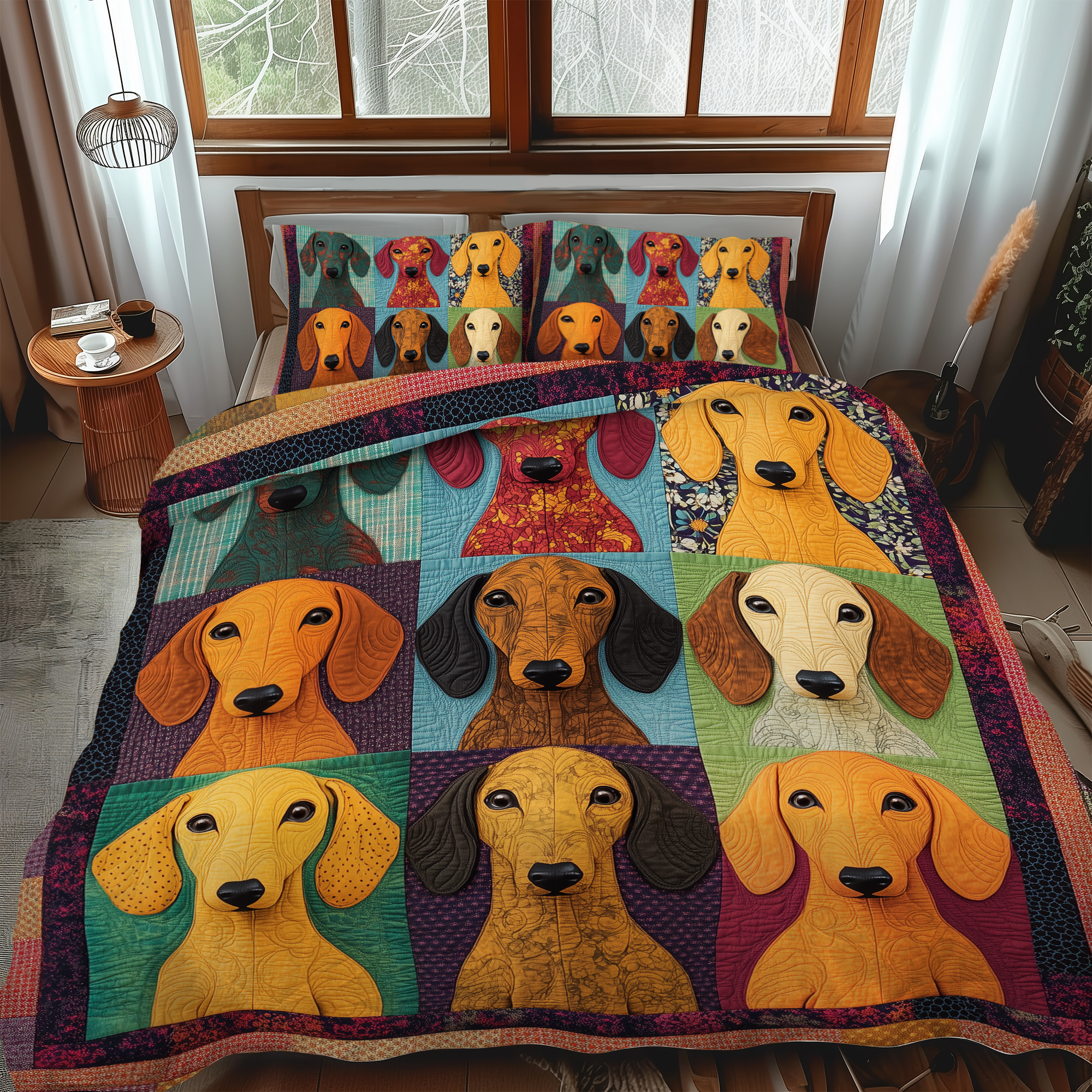 Adorable Dachshund 3-Piece Quilted Bedding Set NCU0VL435