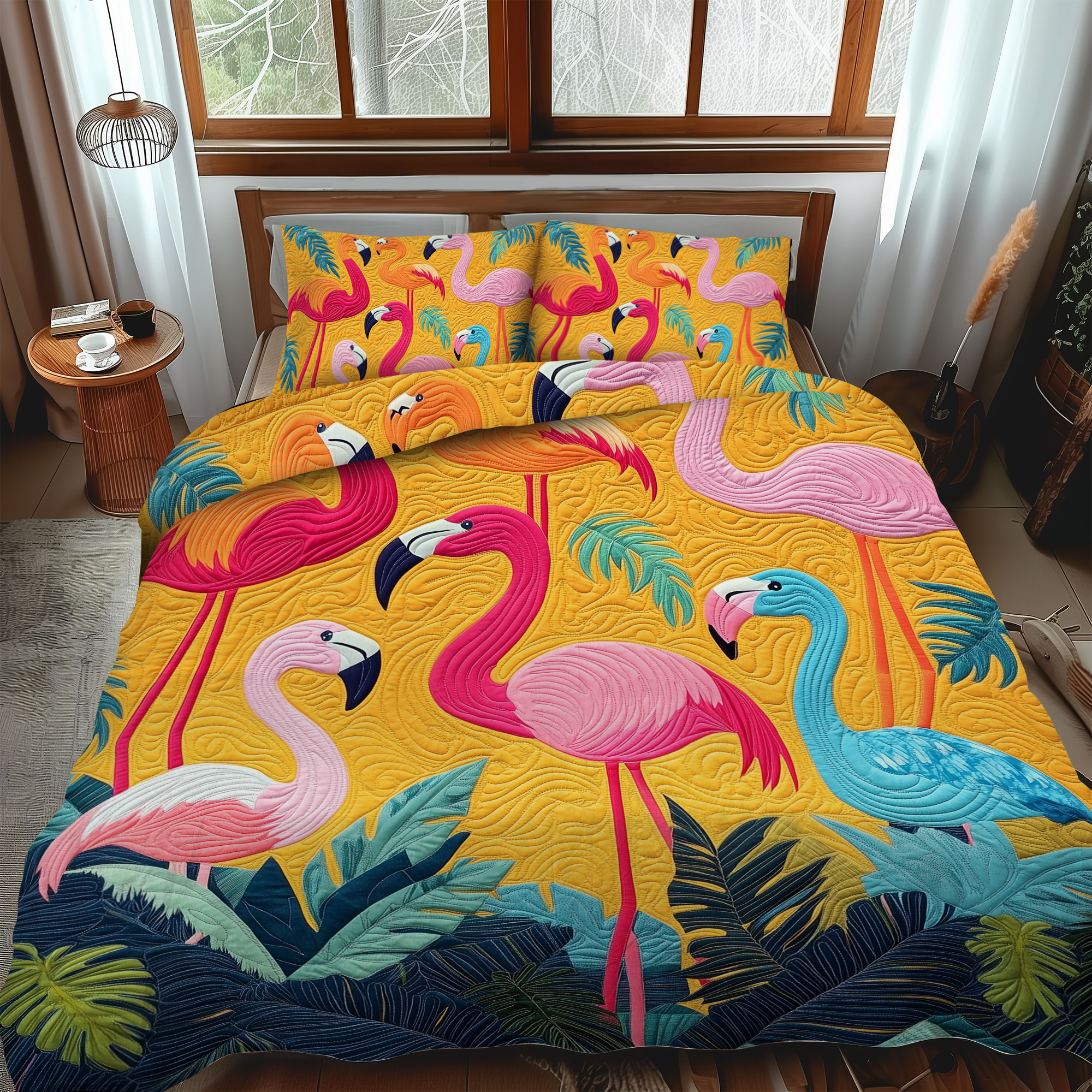 Adorable Flamingo 3-Piece Quilted Bedding Set NCU0VL455