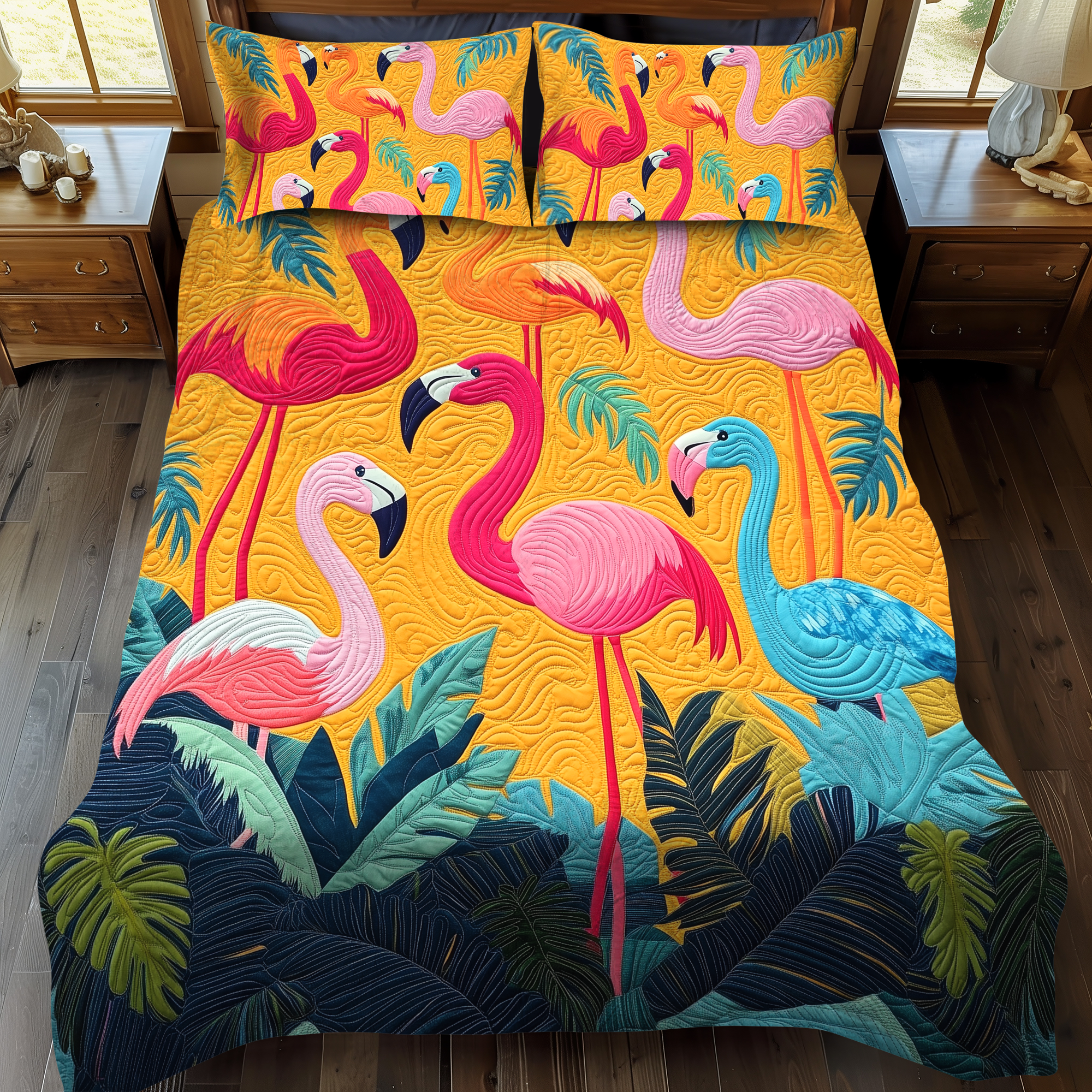 Adorable Flamingo 3-Piece Quilted Bedding Set NCU0VL455