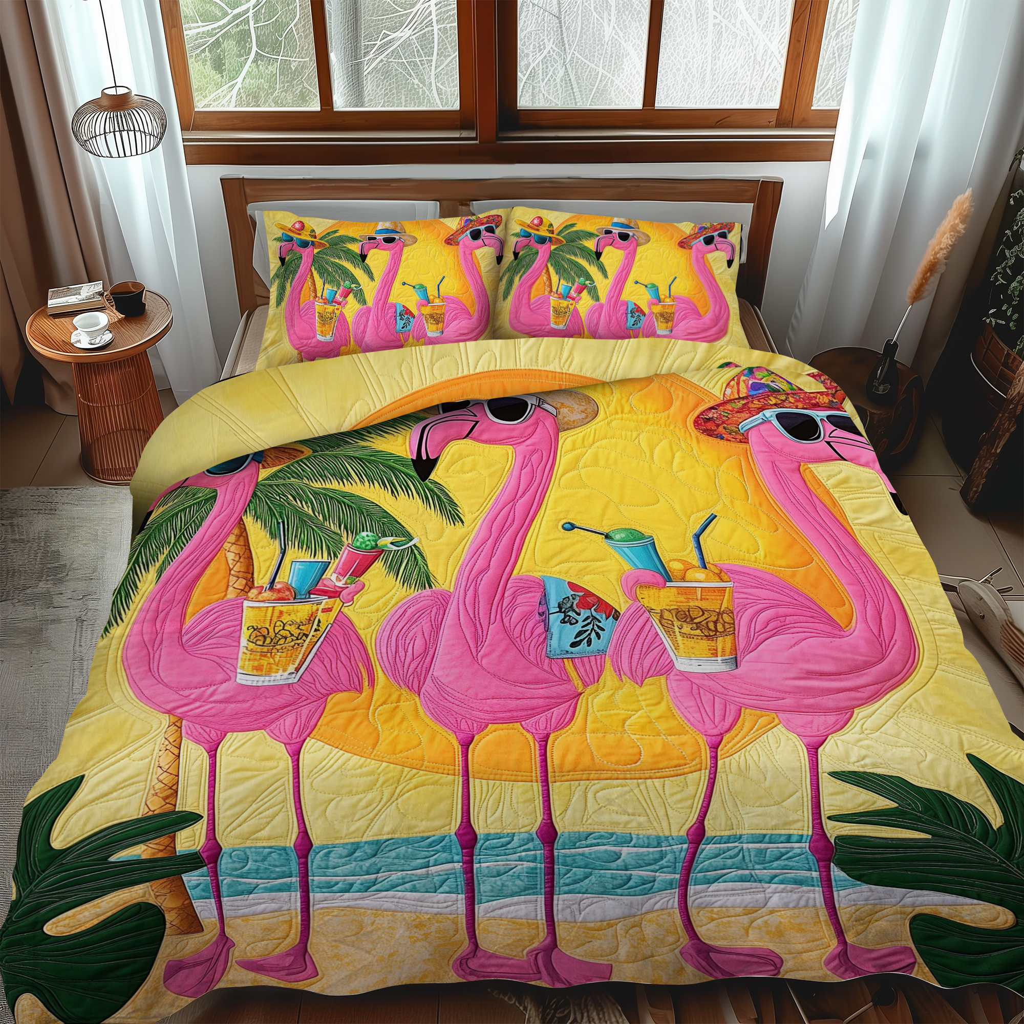 Adorable Flamingo 3-Piece Quilted Bedding Set NCU0VL465