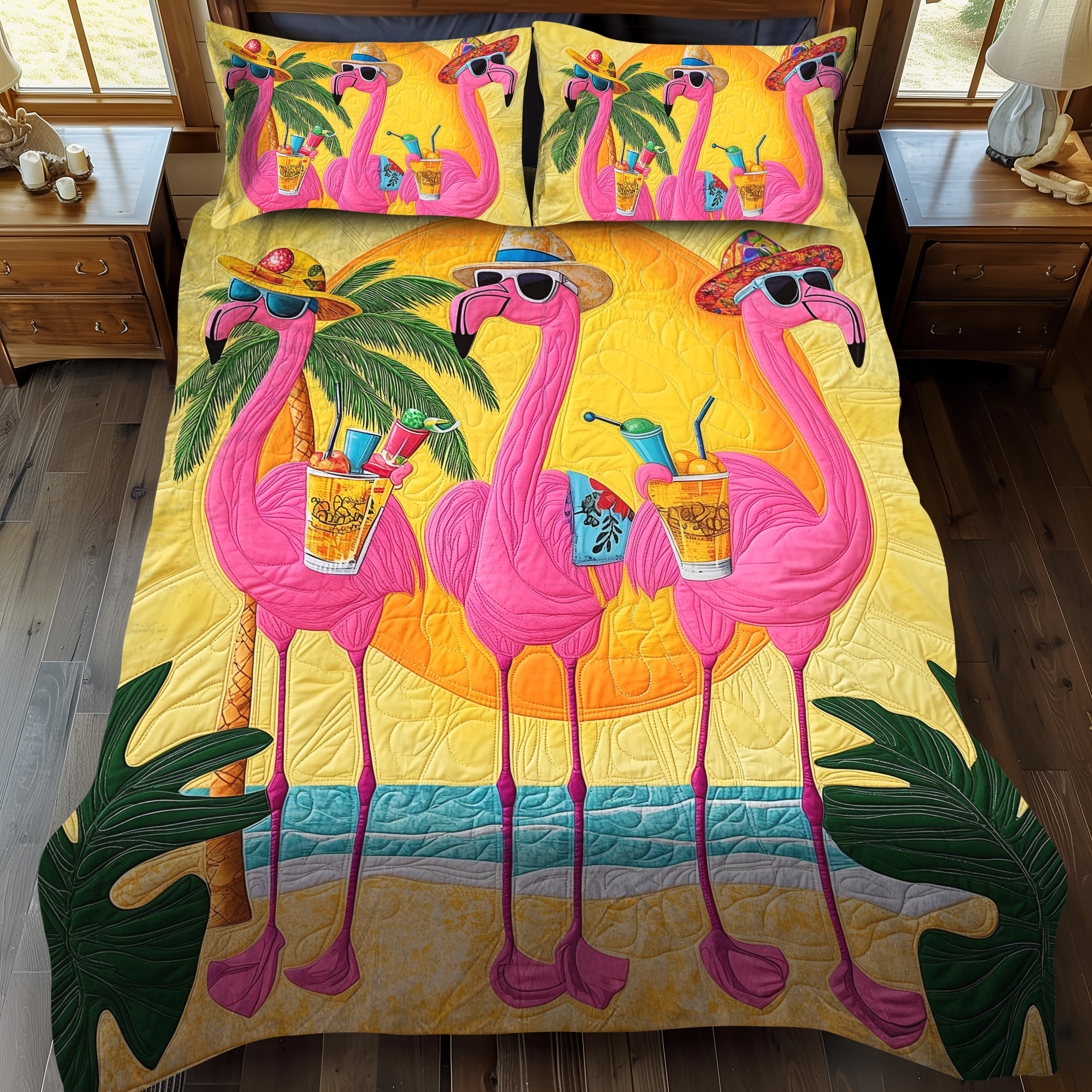 Adorable Flamingo 3-Piece Quilted Bedding Set NCU0VL465