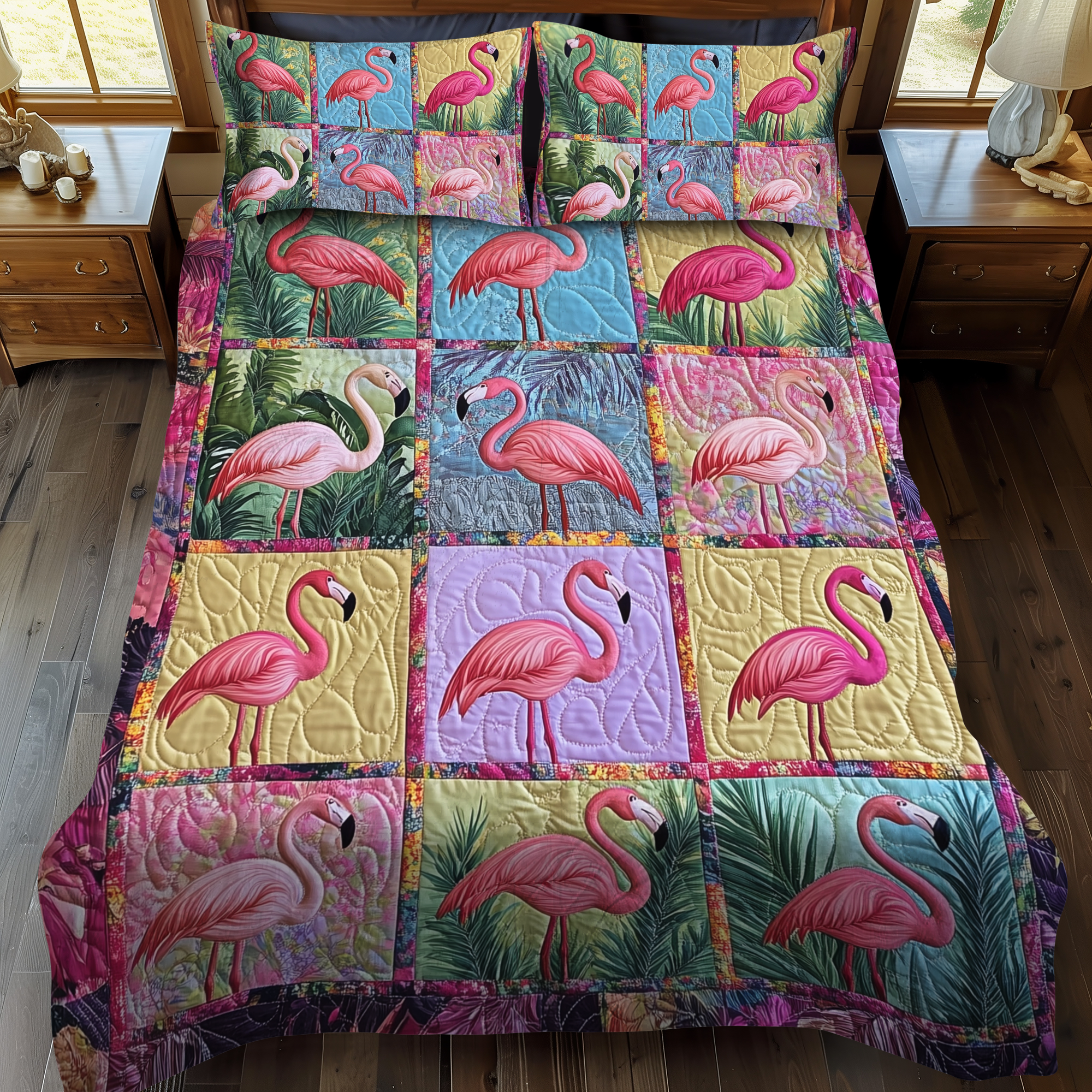 Adorable Flamingo 3-Piece Quilted Bedding Set NCU0VL564