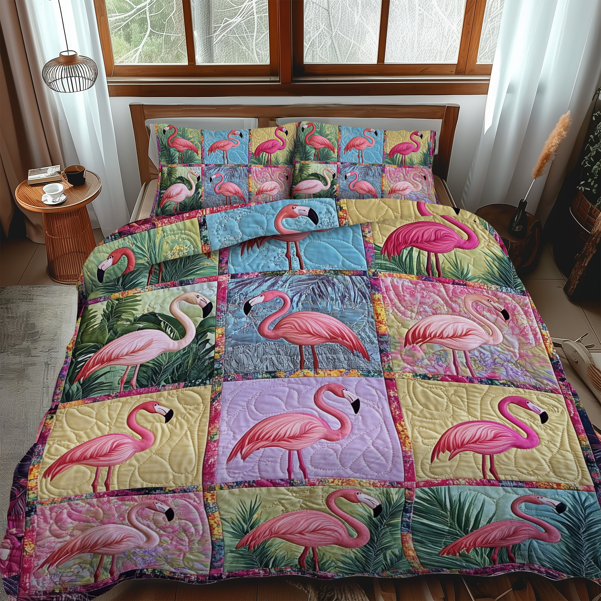 Adorable Flamingo 3-Piece Quilted Bedding Set NCU0VL564