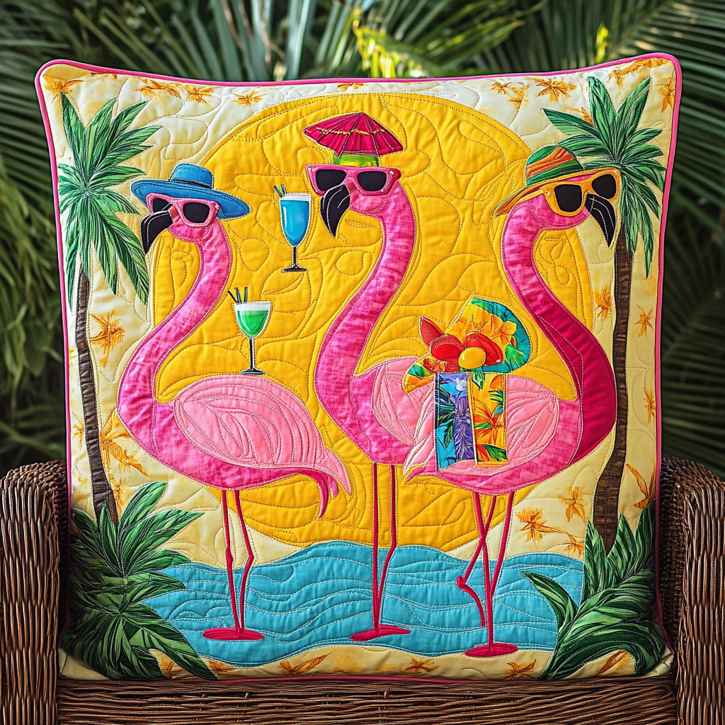 Adorable Flamingo Quilted Pillow Case NCU0VL540