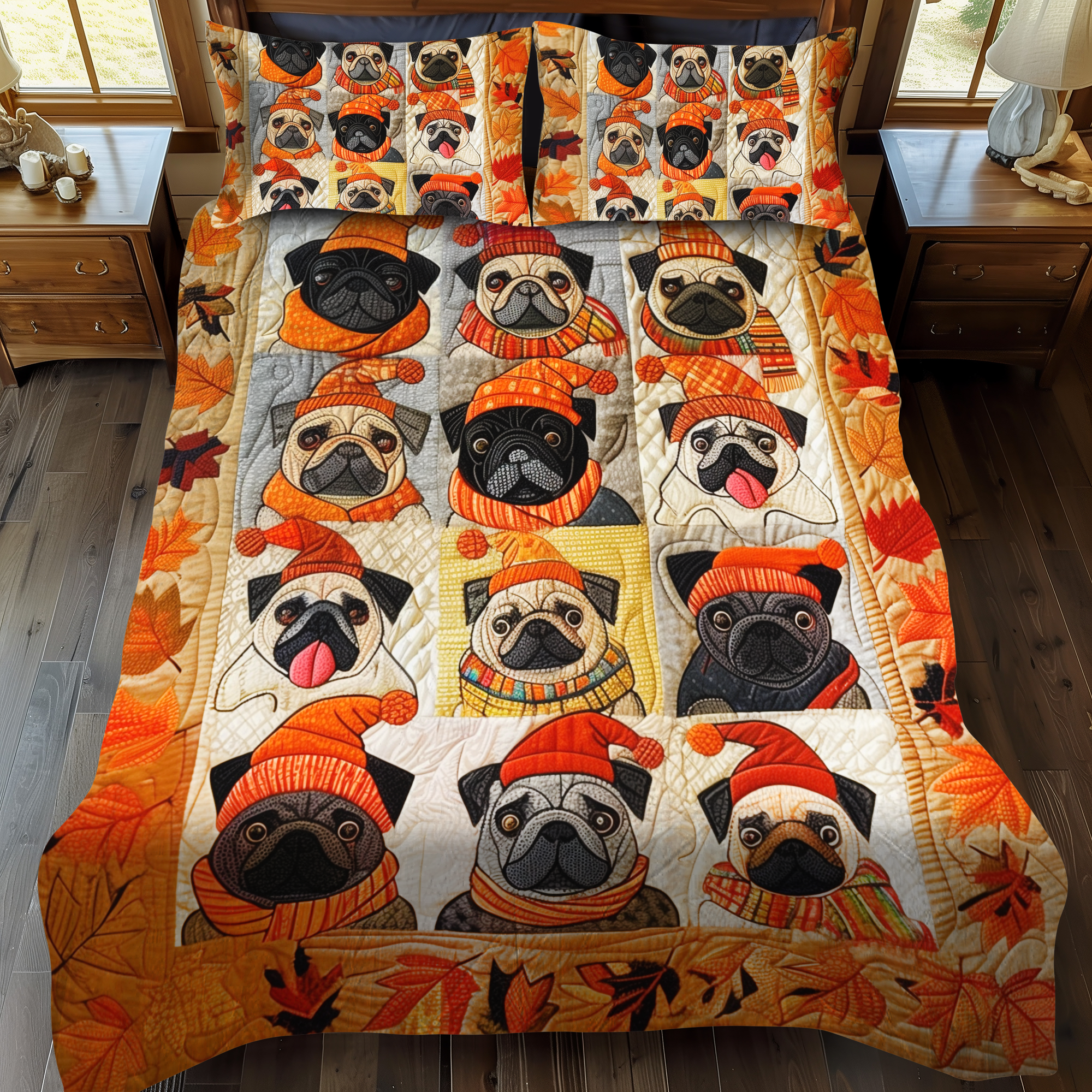 Adorable Pug 3-Piece Quilted Bedding Set NCU0VL306