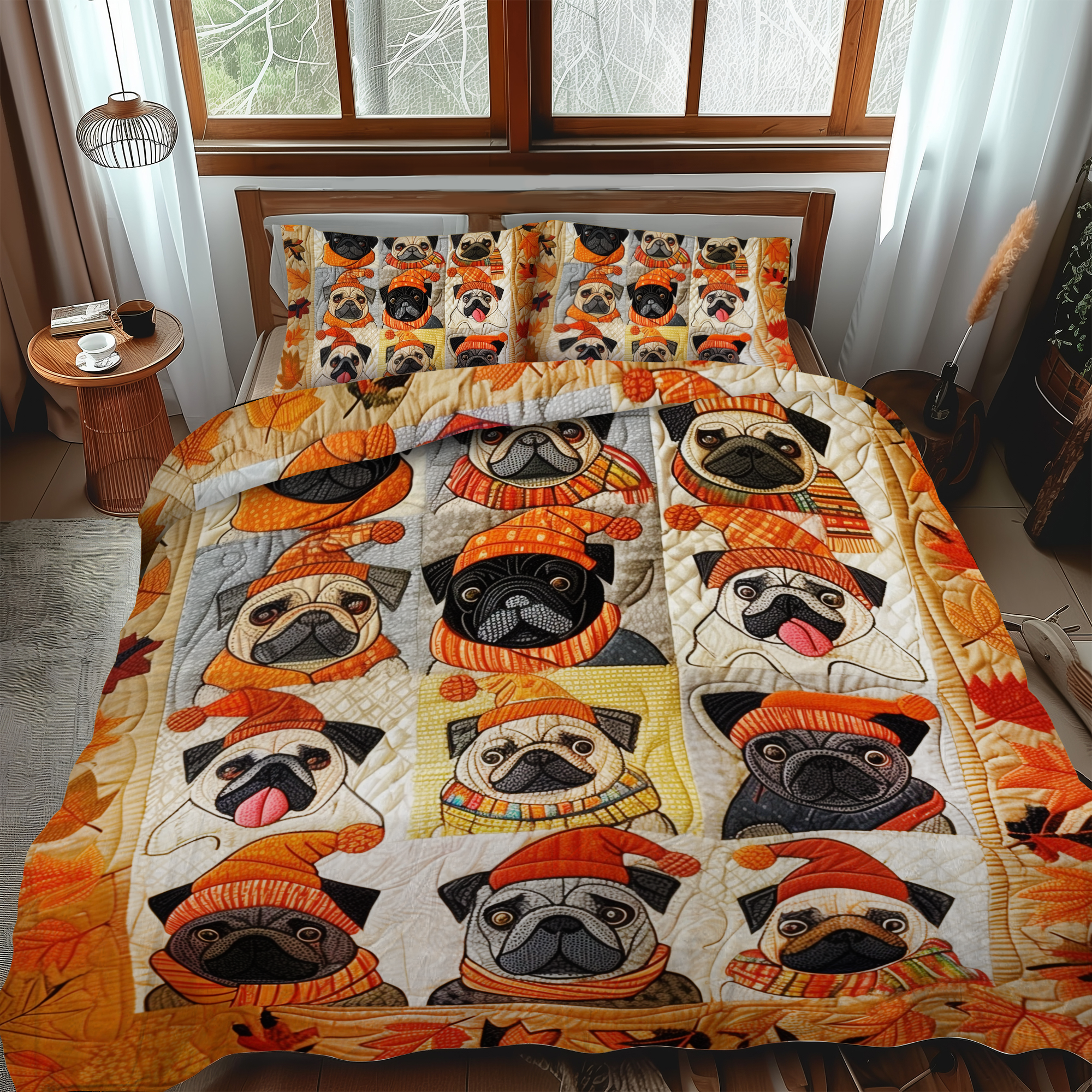 Adorable Pug 3-Piece Quilted Bedding Set NCU0VL306