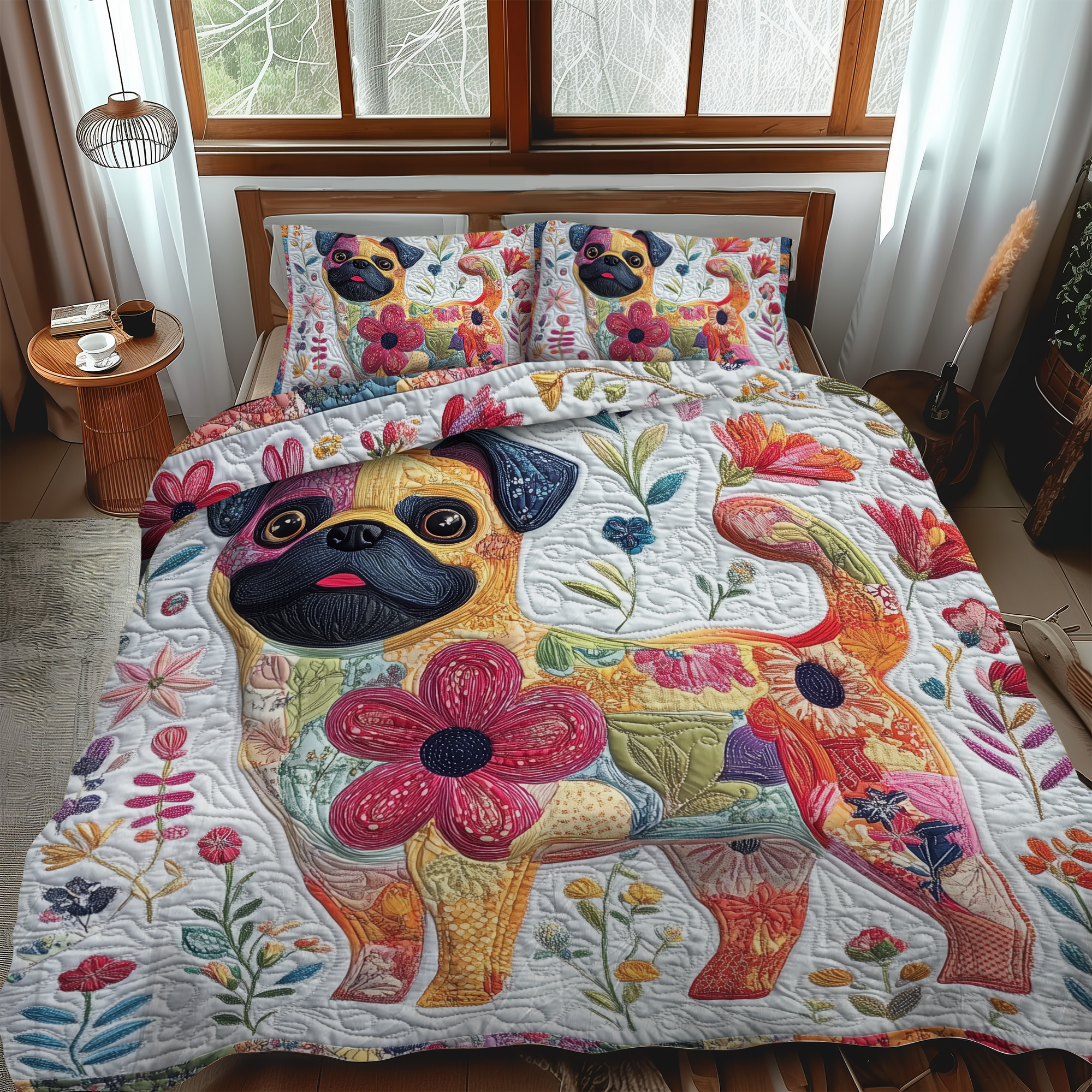 Adorable Pug 3-Piece Quilted Bedding Set NCU0VL360