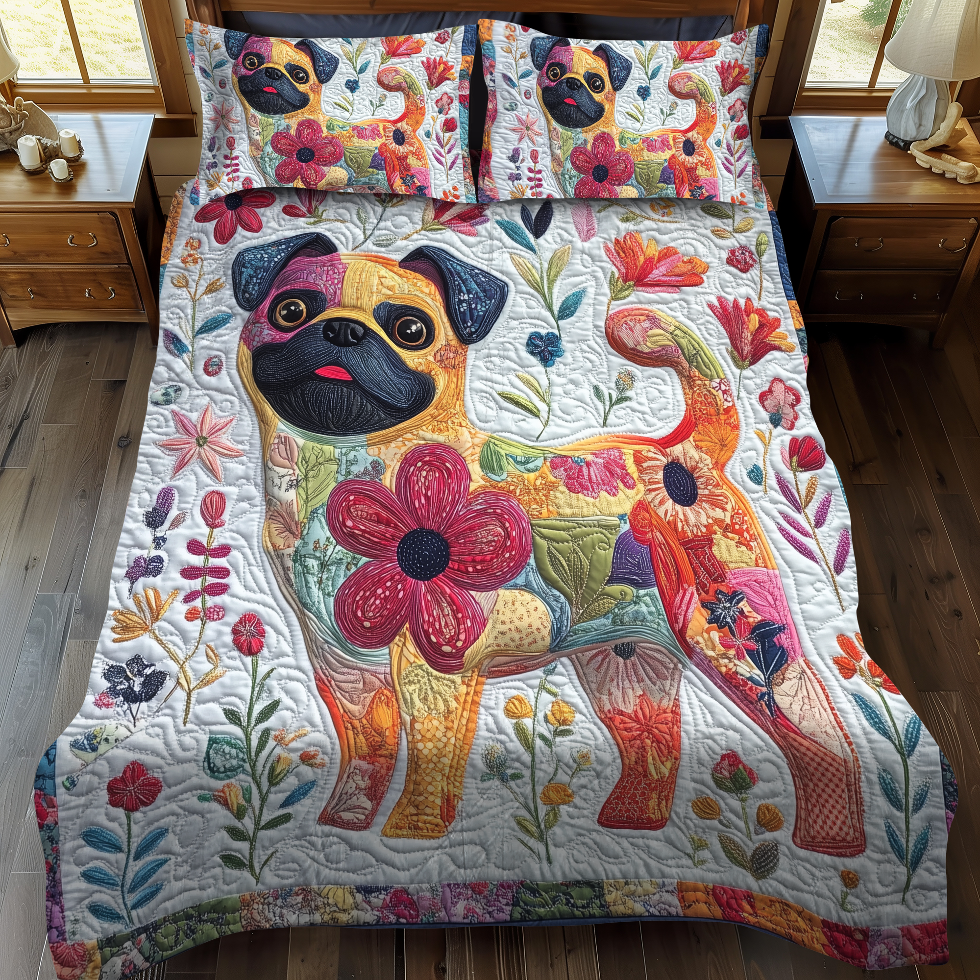 Adorable Pug 3-Piece Quilted Bedding Set NCU0VL360