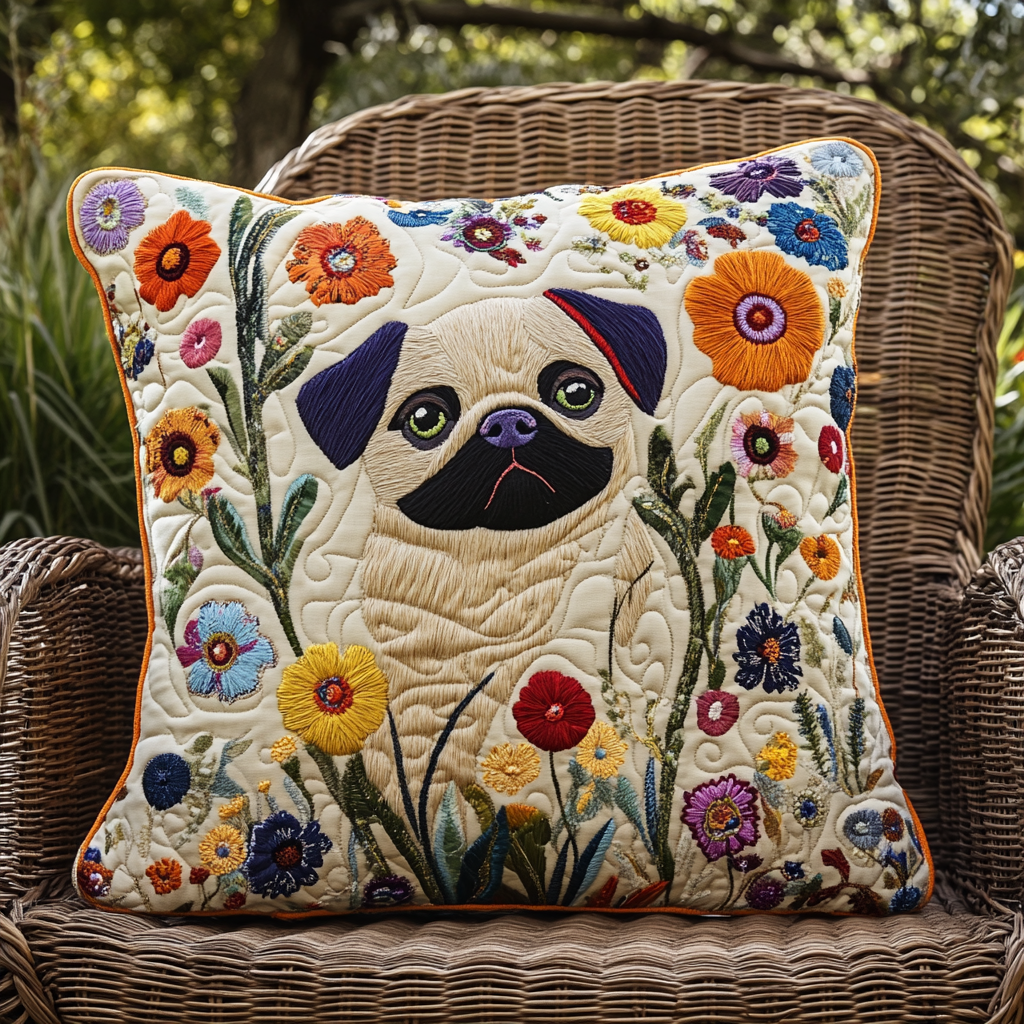 Adorable Pug Quilted Pillow Case NCU0VL370