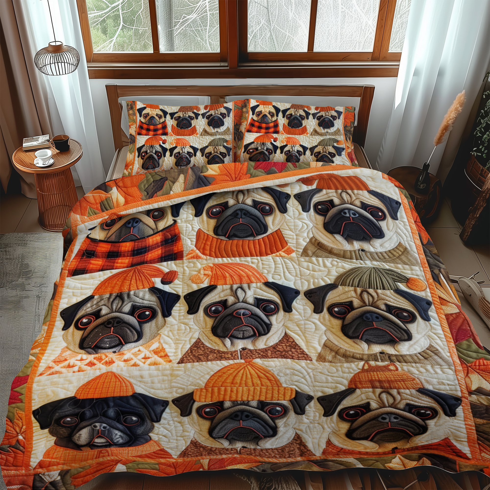 Adorable Pugs 3-Piece Quilted Bedding Set NCU0VL301