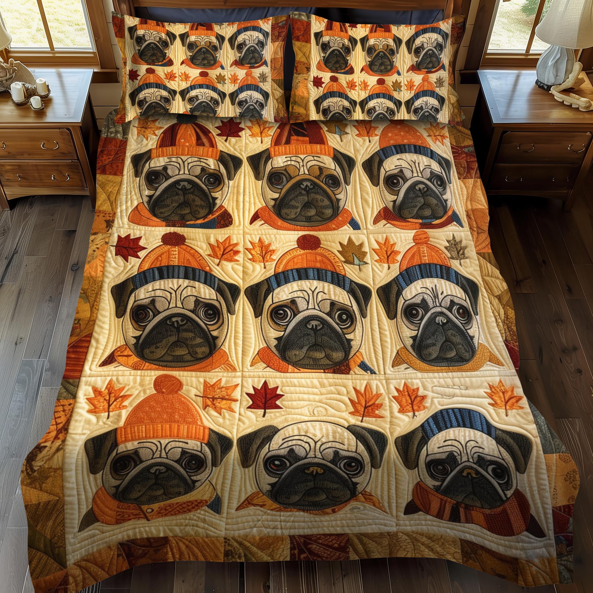 Adorable Pugs 3-Piece Quilted Bedding Set NCU0VL304