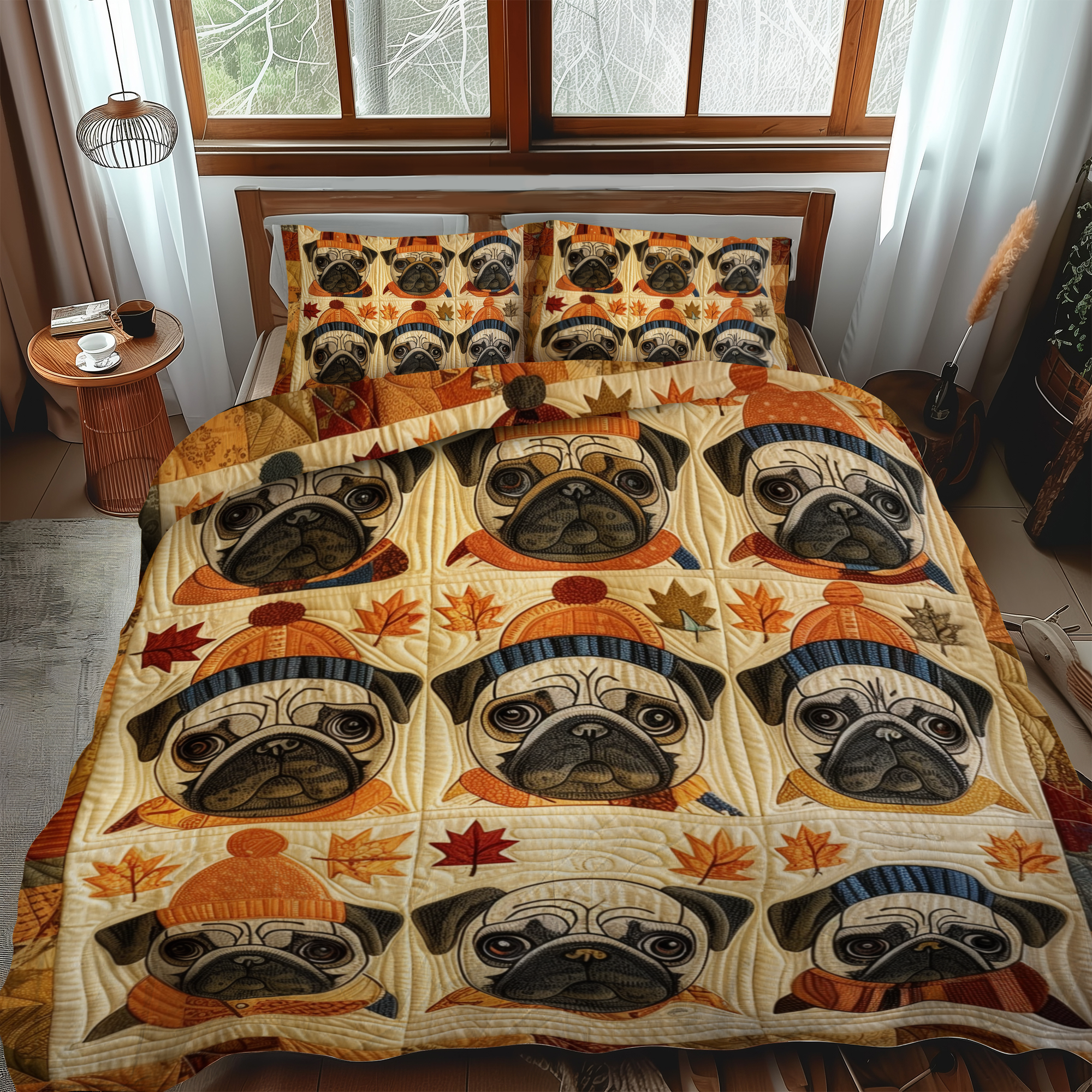 Adorable Pugs 3-Piece Quilted Bedding Set NCU0VL304