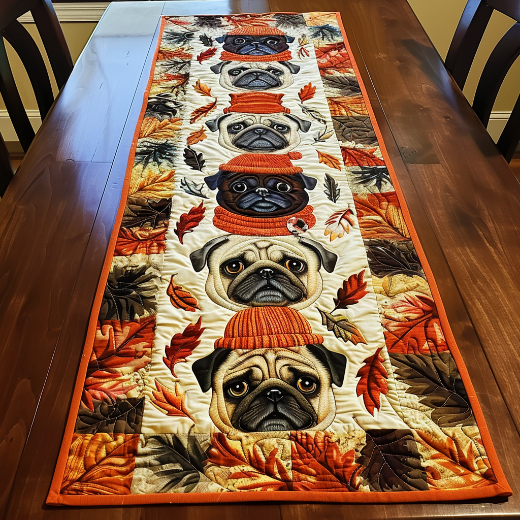 Adorable Pugs Quilted Table Runner NCU0VL312