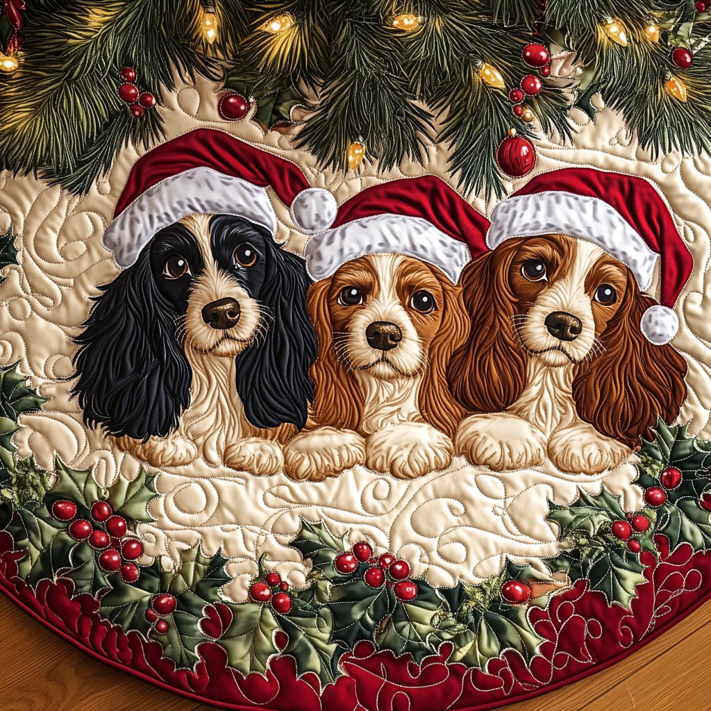 Adorable Spaniel Quilted Christmas Tree Skirt NCU0PT1652