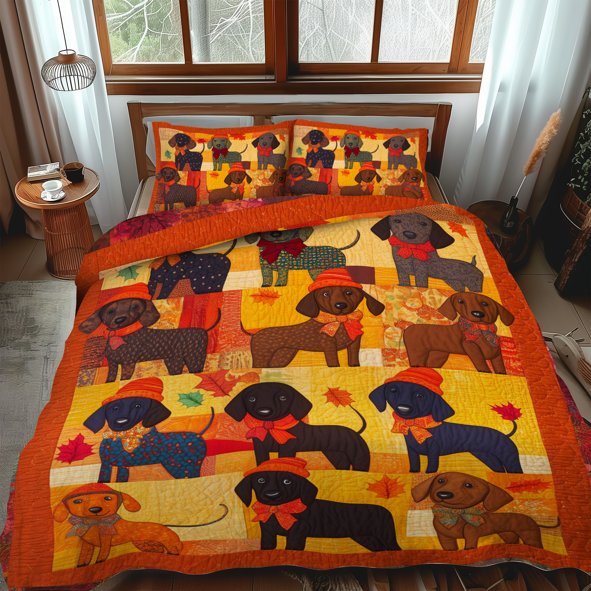 Affectionate Dachshunds 3-Piece Quilted Bedding Set NCU0VL442