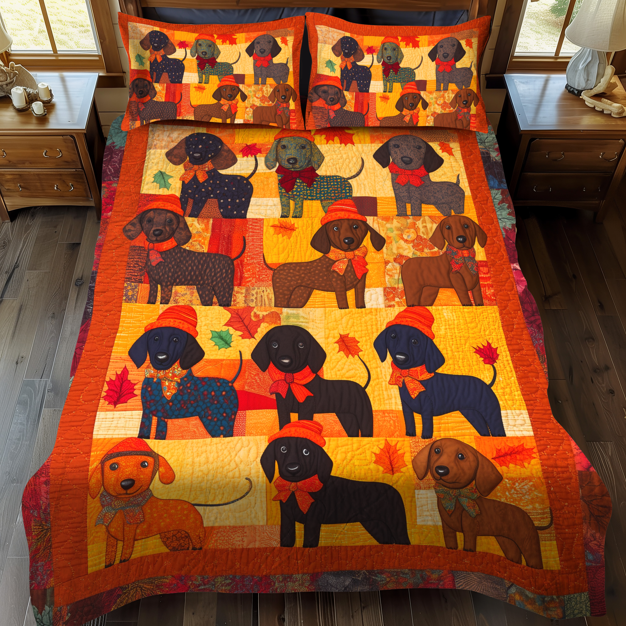 Affectionate Dachshunds 3-Piece Quilted Bedding Set NCU0VL442