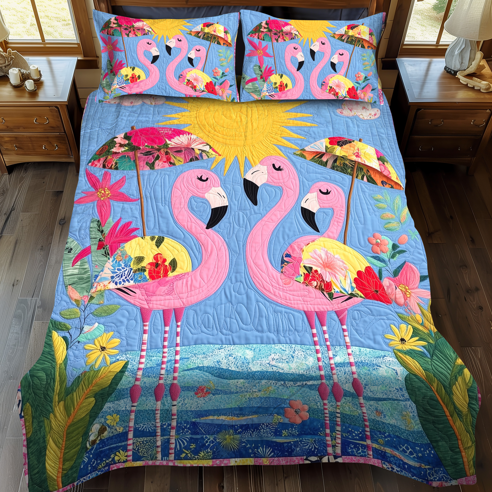 Affectionate Flamingo 3-Piece Quilted Bedding Set NCU0VL462