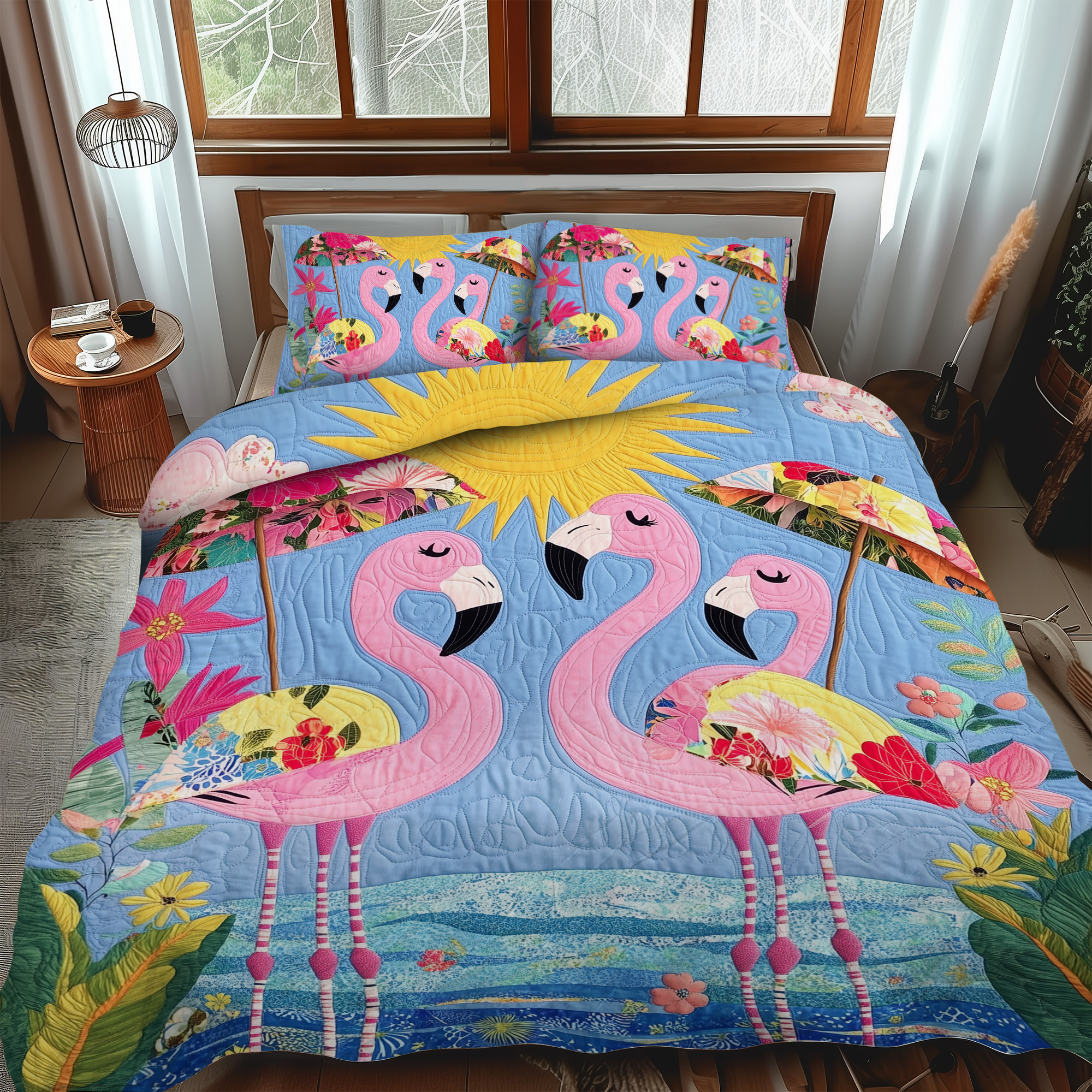 Affectionate Flamingo 3-Piece Quilted Bedding Set NCU0VL462