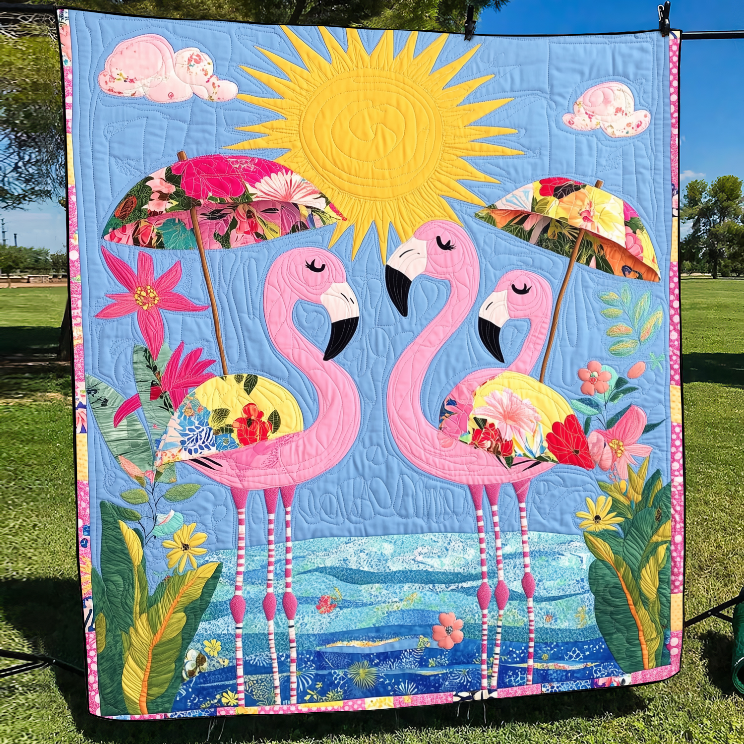 Affectionate Flamingo Quilted Blanket NCU0VL475