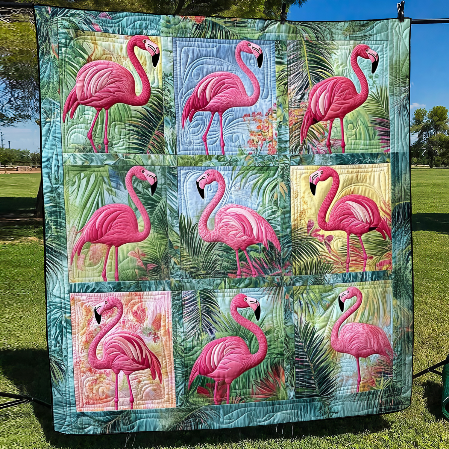 Affectionate Flamingo Quilted Blanket NCU0VL561