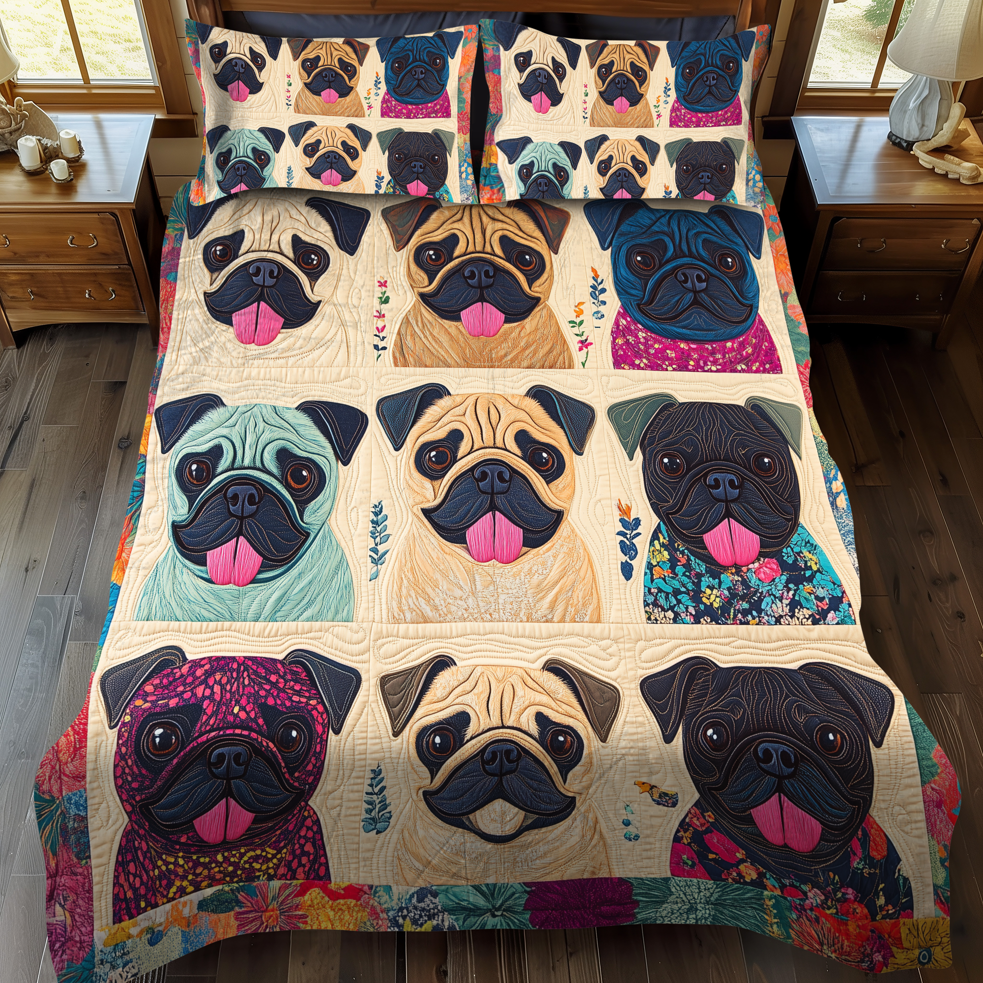 Affectionate Pugs 3-Piece Quilted Bedding Set NCU0VL367