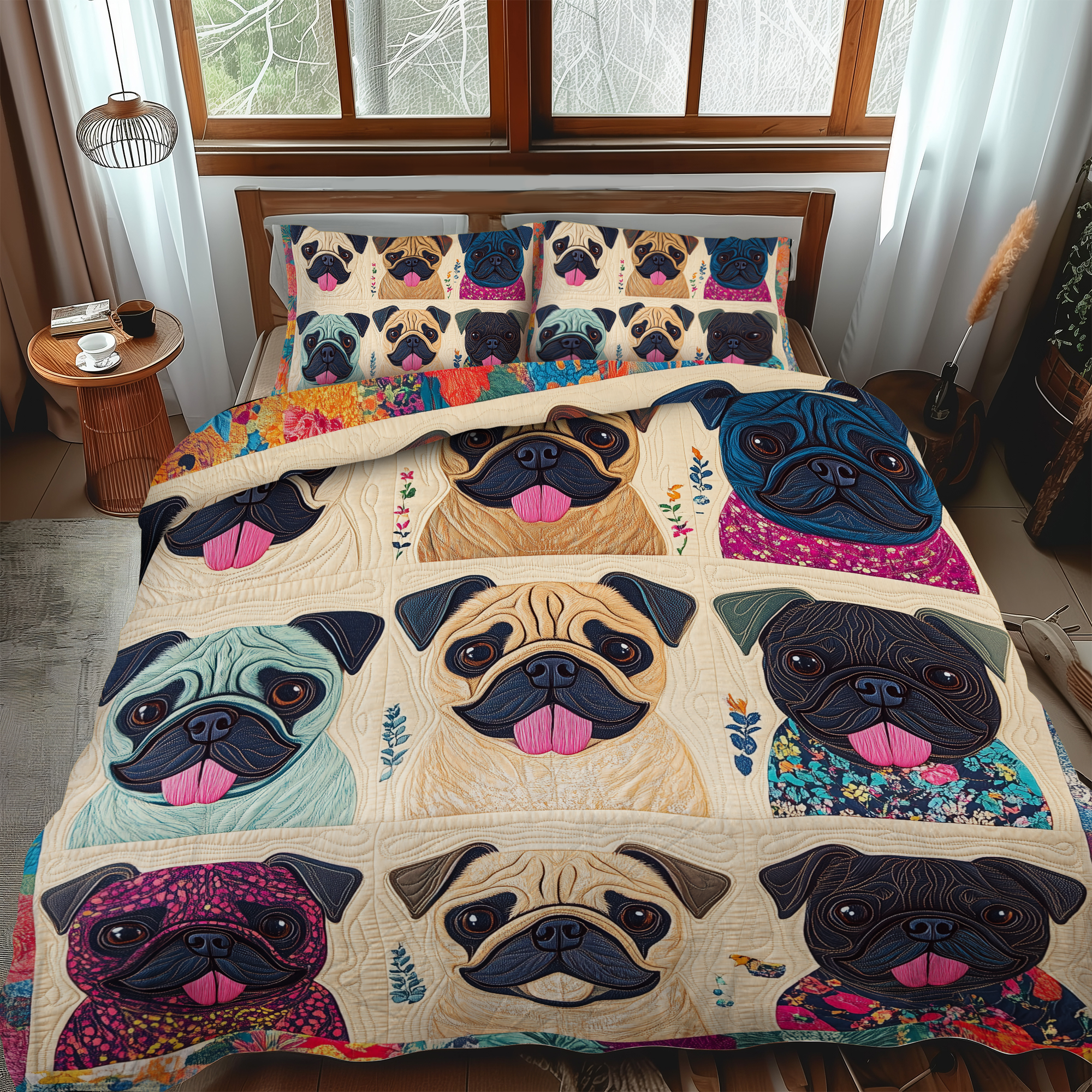 Affectionate Pugs 3-Piece Quilted Bedding Set NCU0VL367