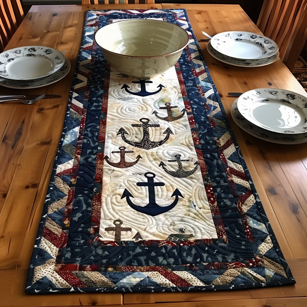 Anchors Patchwork Quilted Table Runner NCU0TH297