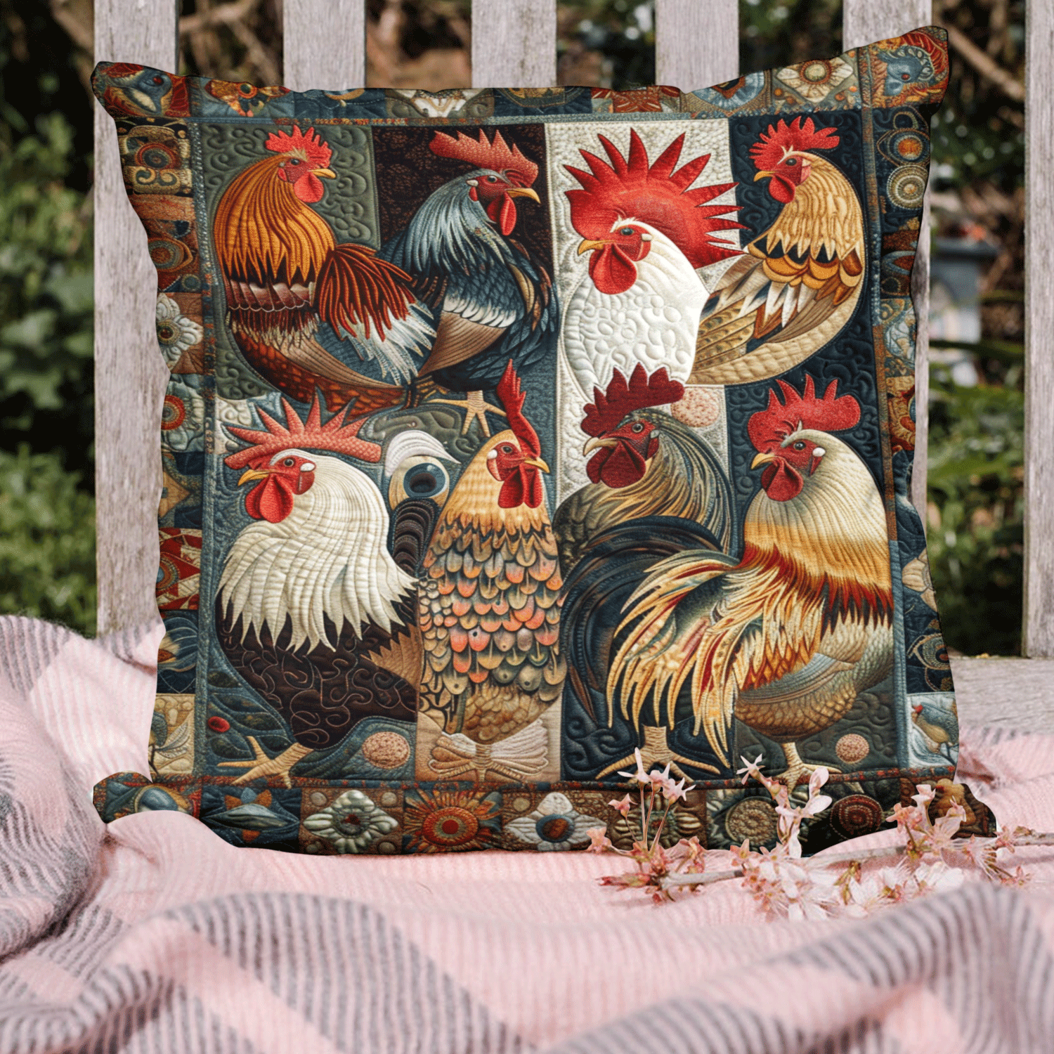 Antique Rooster Quilted Pillow Case NCU0TH1241