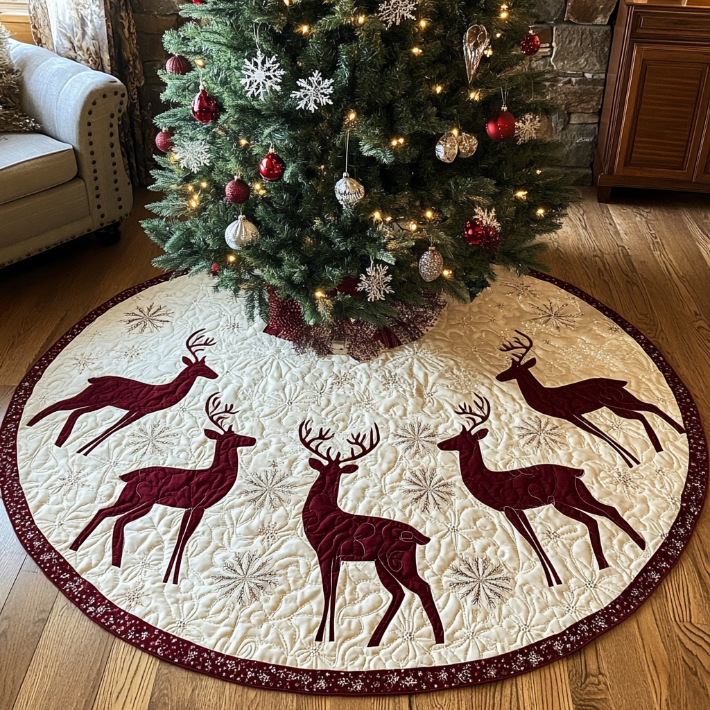 Antlered Elegance Christmas Quilted Tree Skirt NCU0DK1475