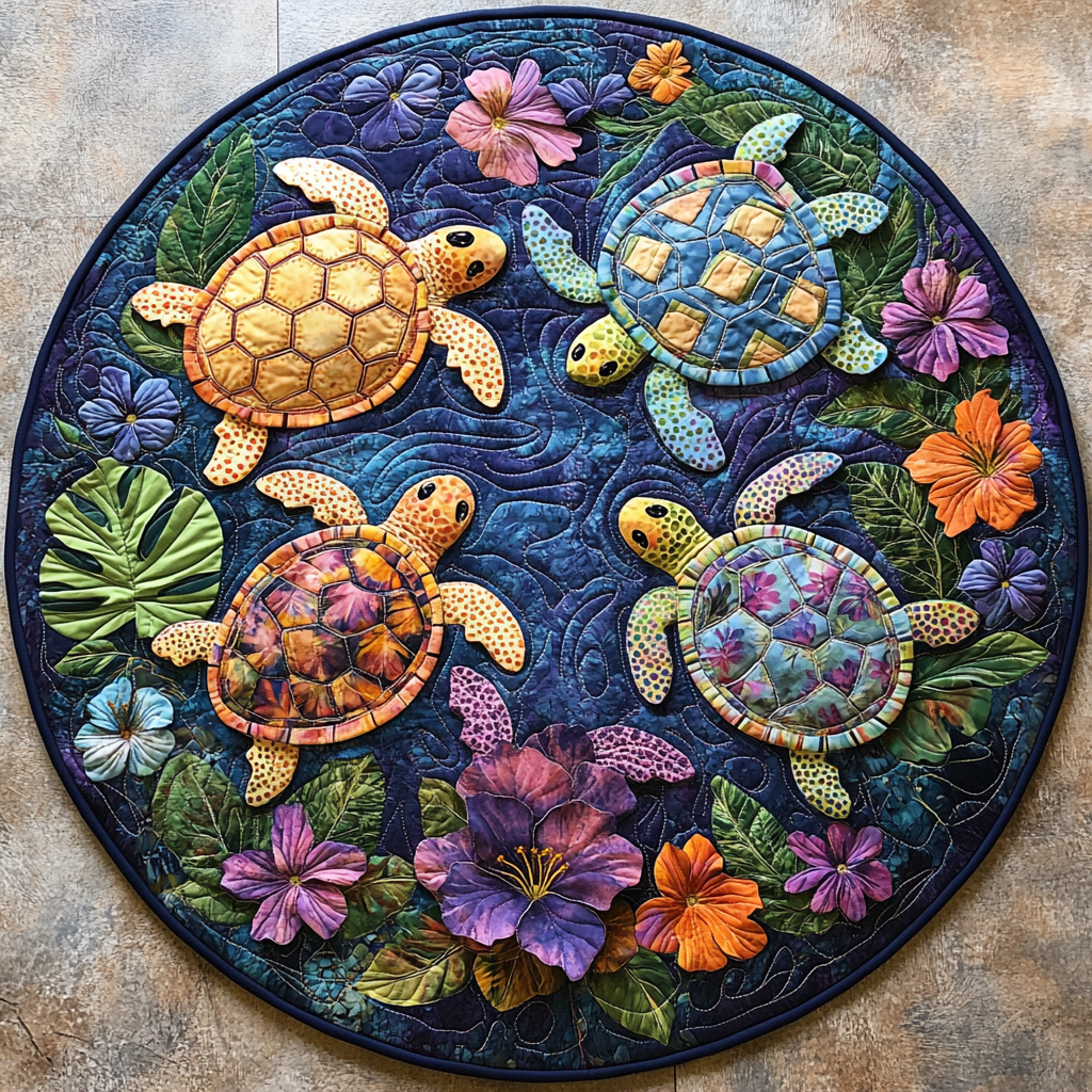 Aqua Bloom Oasis Quilted Round Mat NCU0DV987