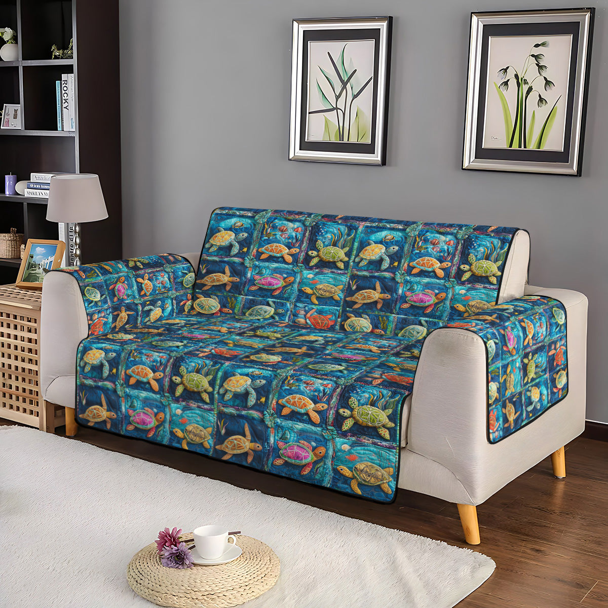 Aquatic Ambiance Quilted Sofa Cover NCU0PT1072