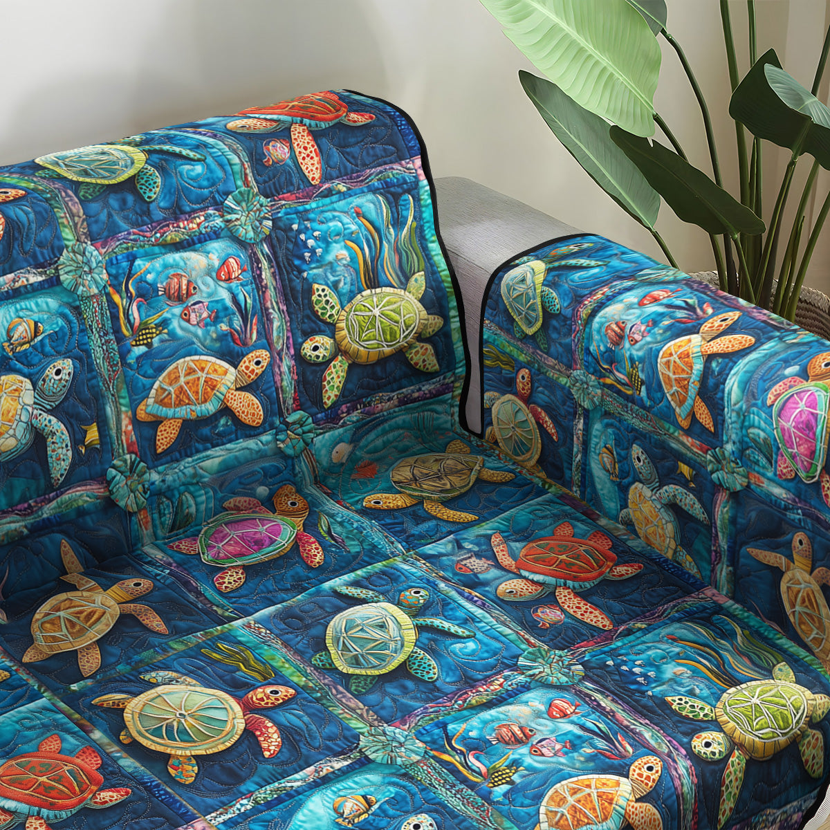 Aquatic Ambiance Quilted Sofa Cover NCU0PT1072