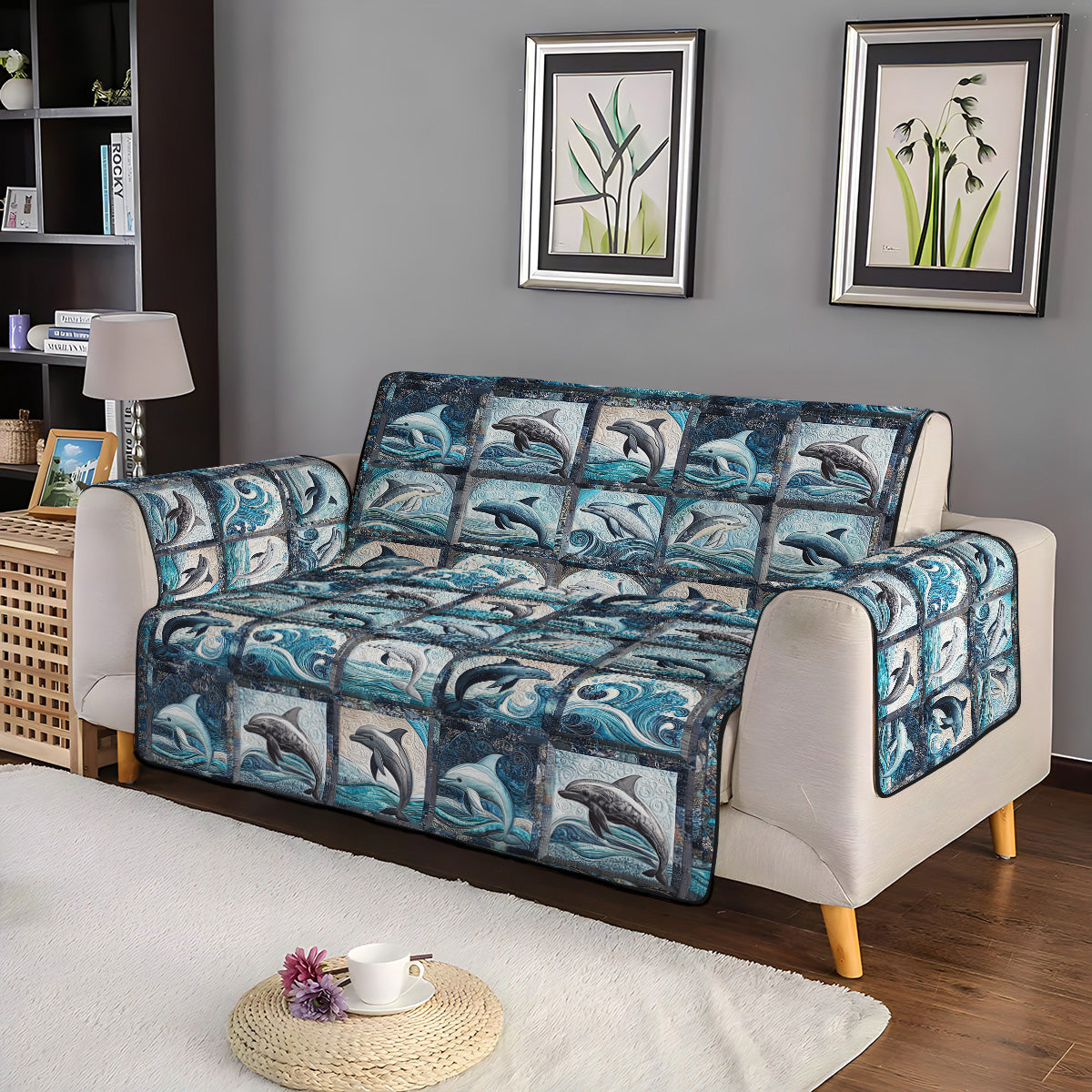 Aquatic Harmony Quilted Sofa Cover NCU0PT1376