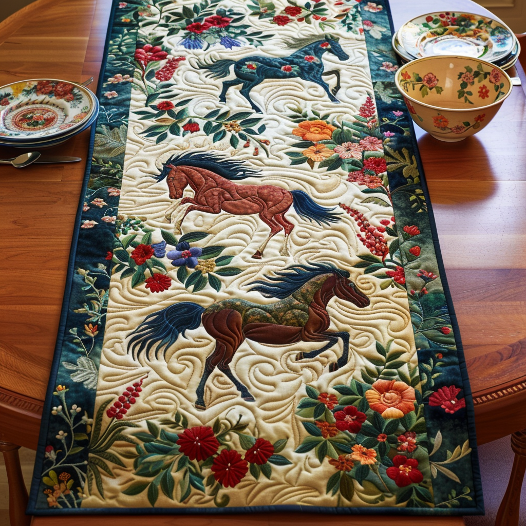 Artistic Mystical Steeds Quilted Table Runner NCU0PD293