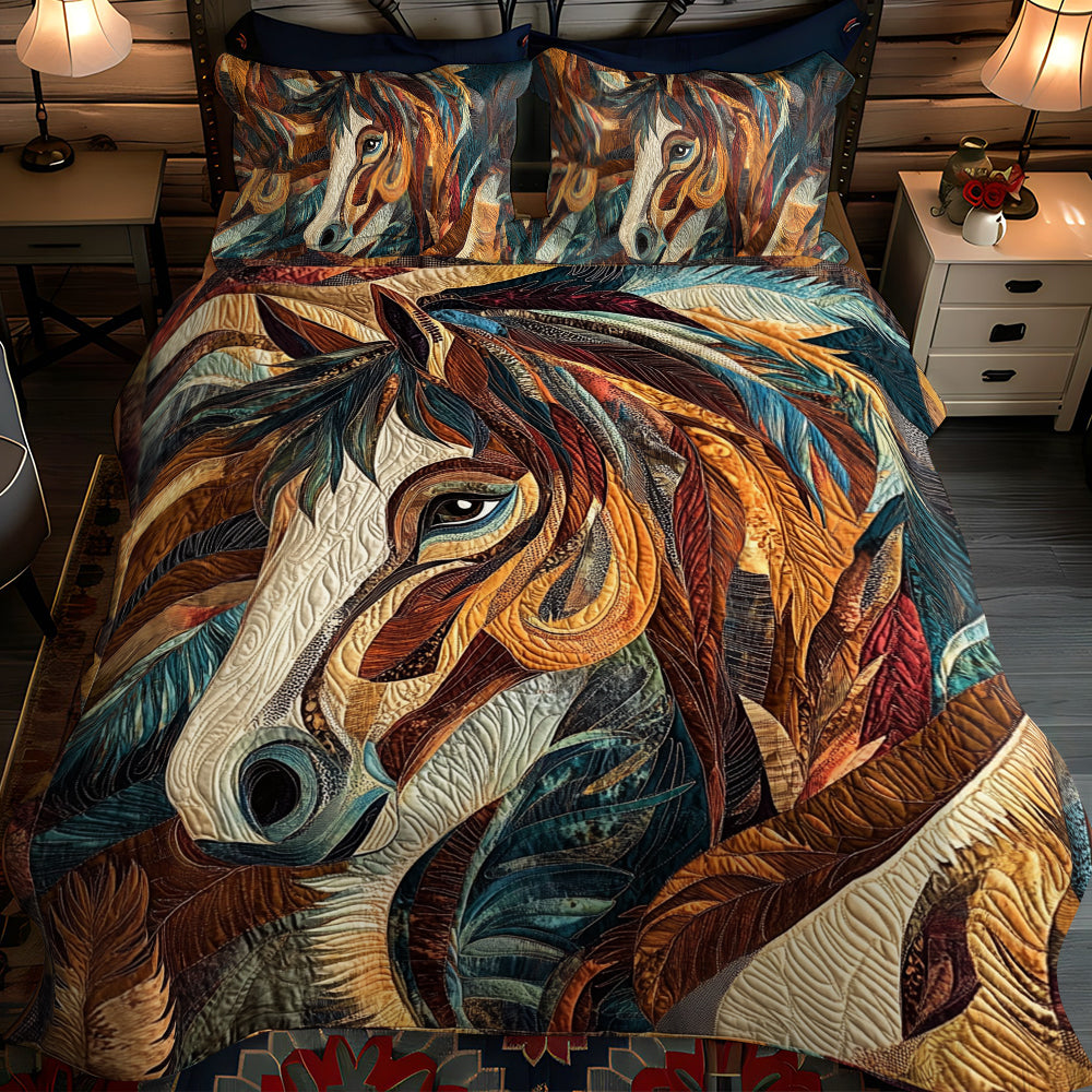 Artistic Horse-Themed 3-Piece Quilted Bedding Set NCU0PD580