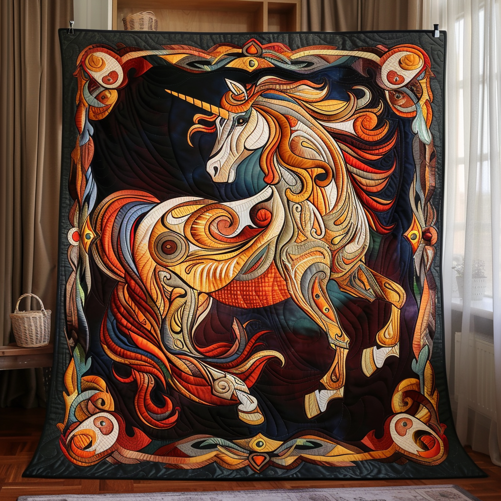 Artistic Horse-Themed Quilted Blanket NCU0PD186